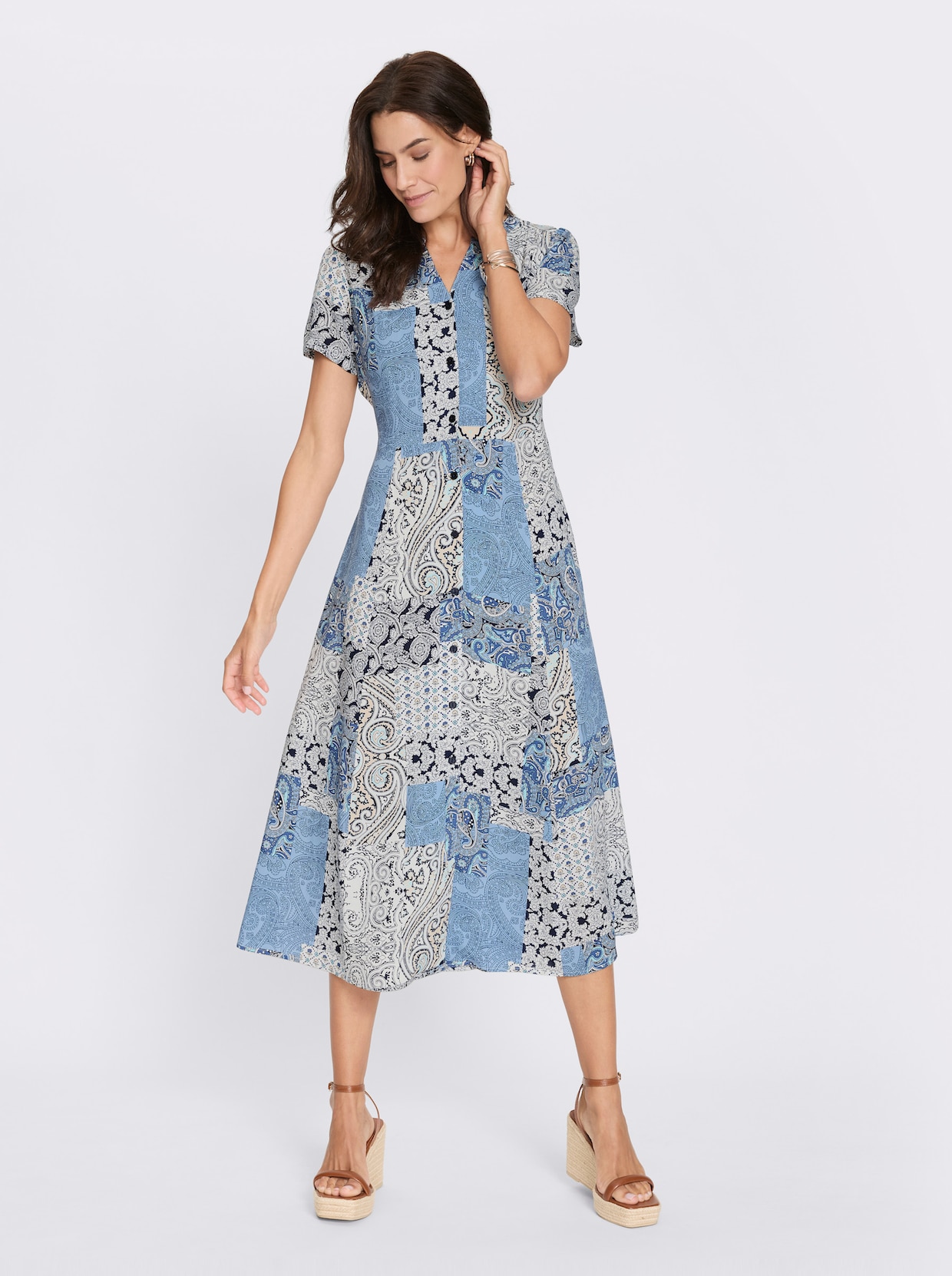 Sommerkleid - ecru-bleu-bedruckt