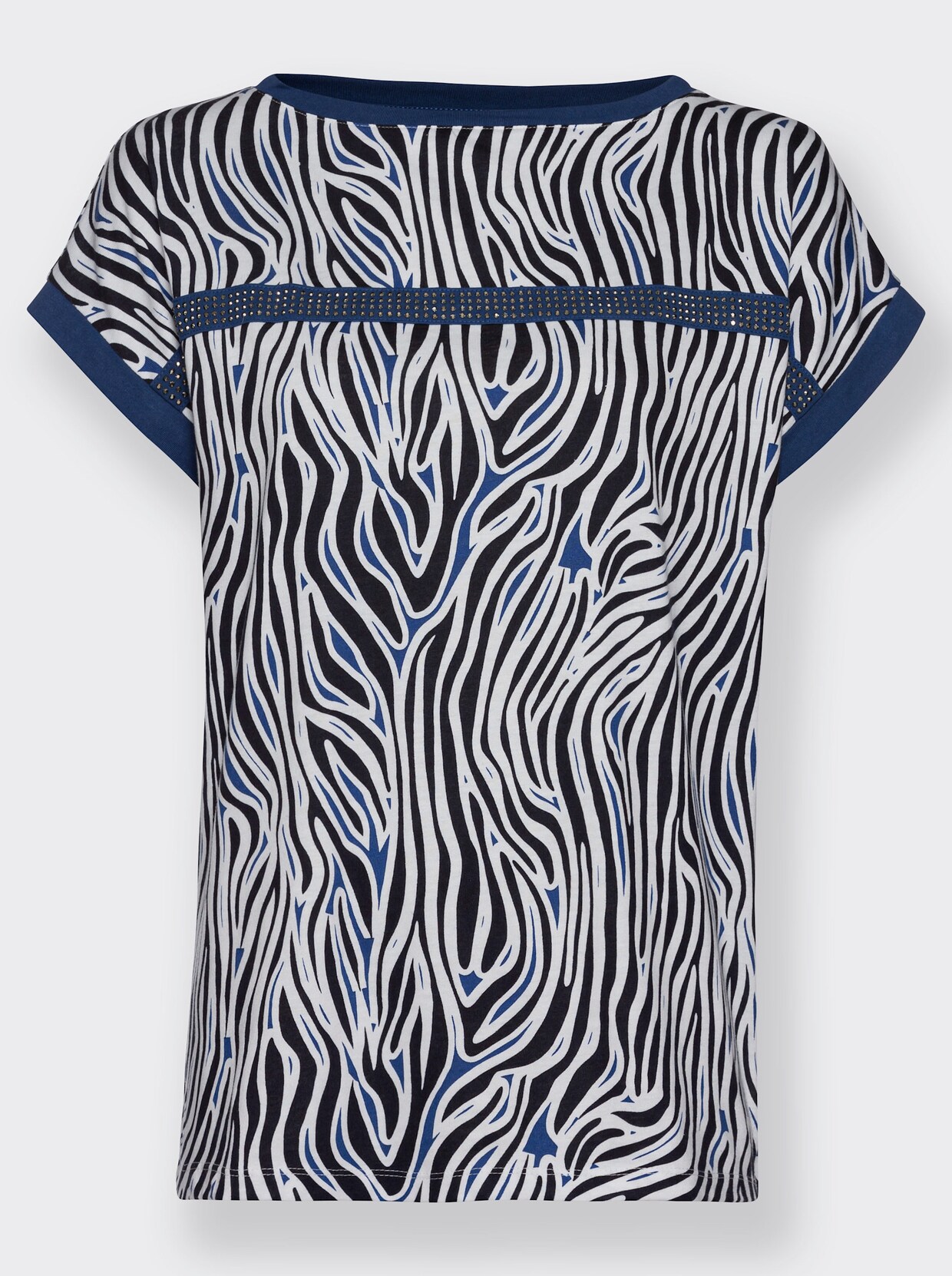 T-Shirt - marine-ecru-bedruckt