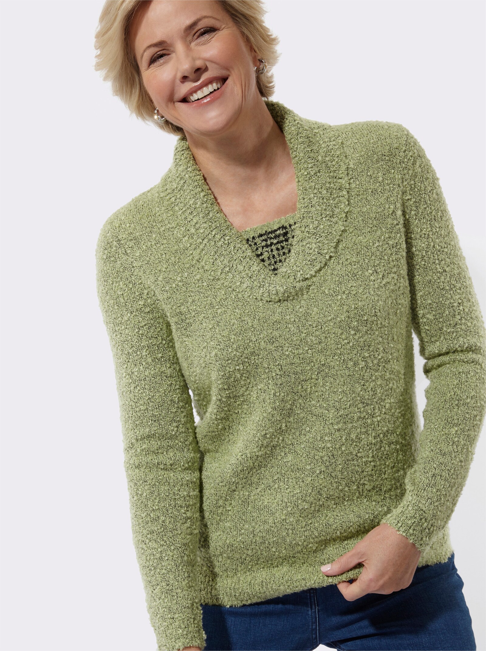 Pullover in 2-in-1-Optik mit Schalkragen - lindgrün