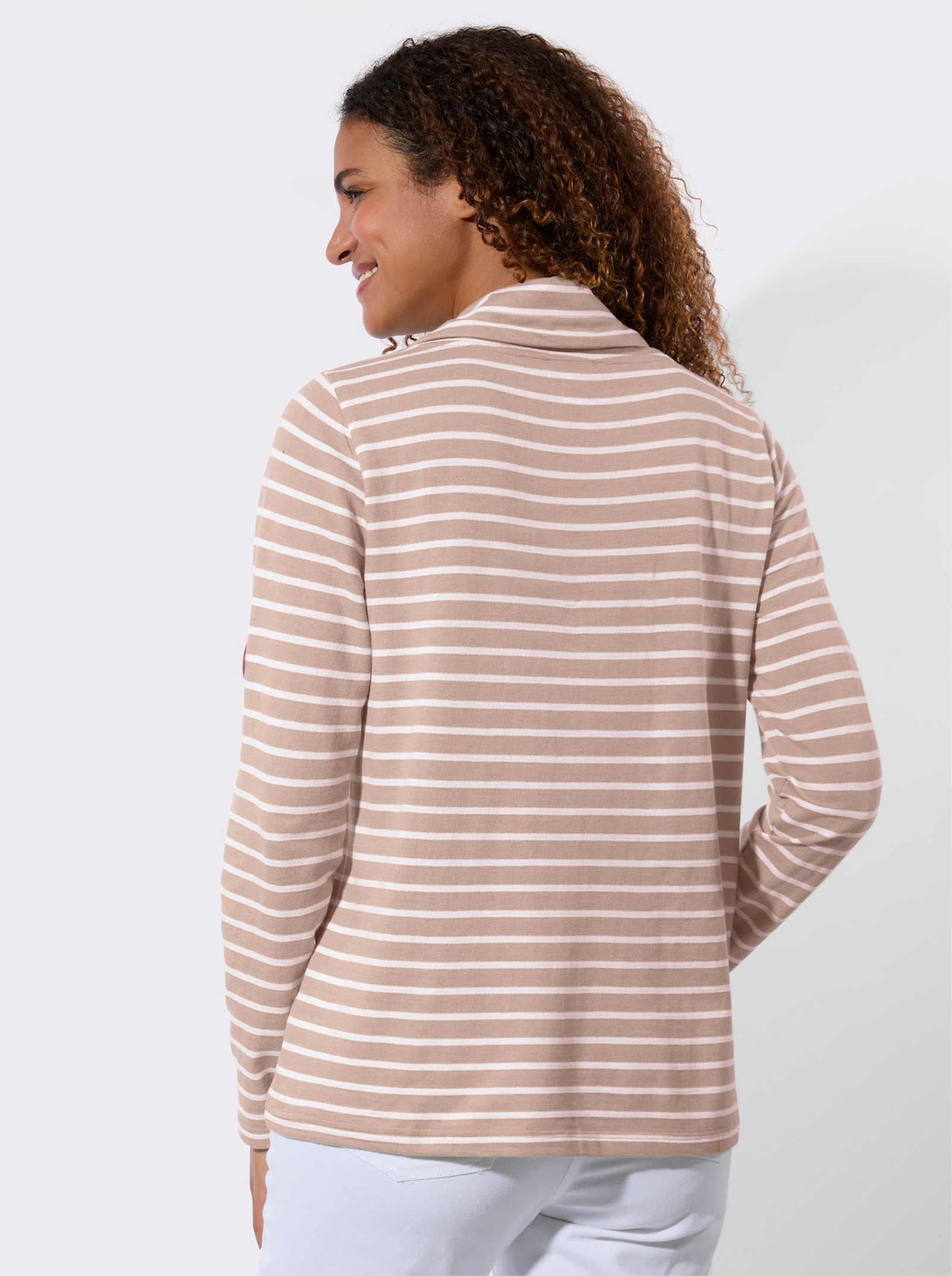 Sweatshirt mit regulierbarem Rollkragen - puder-weiß-geringelt