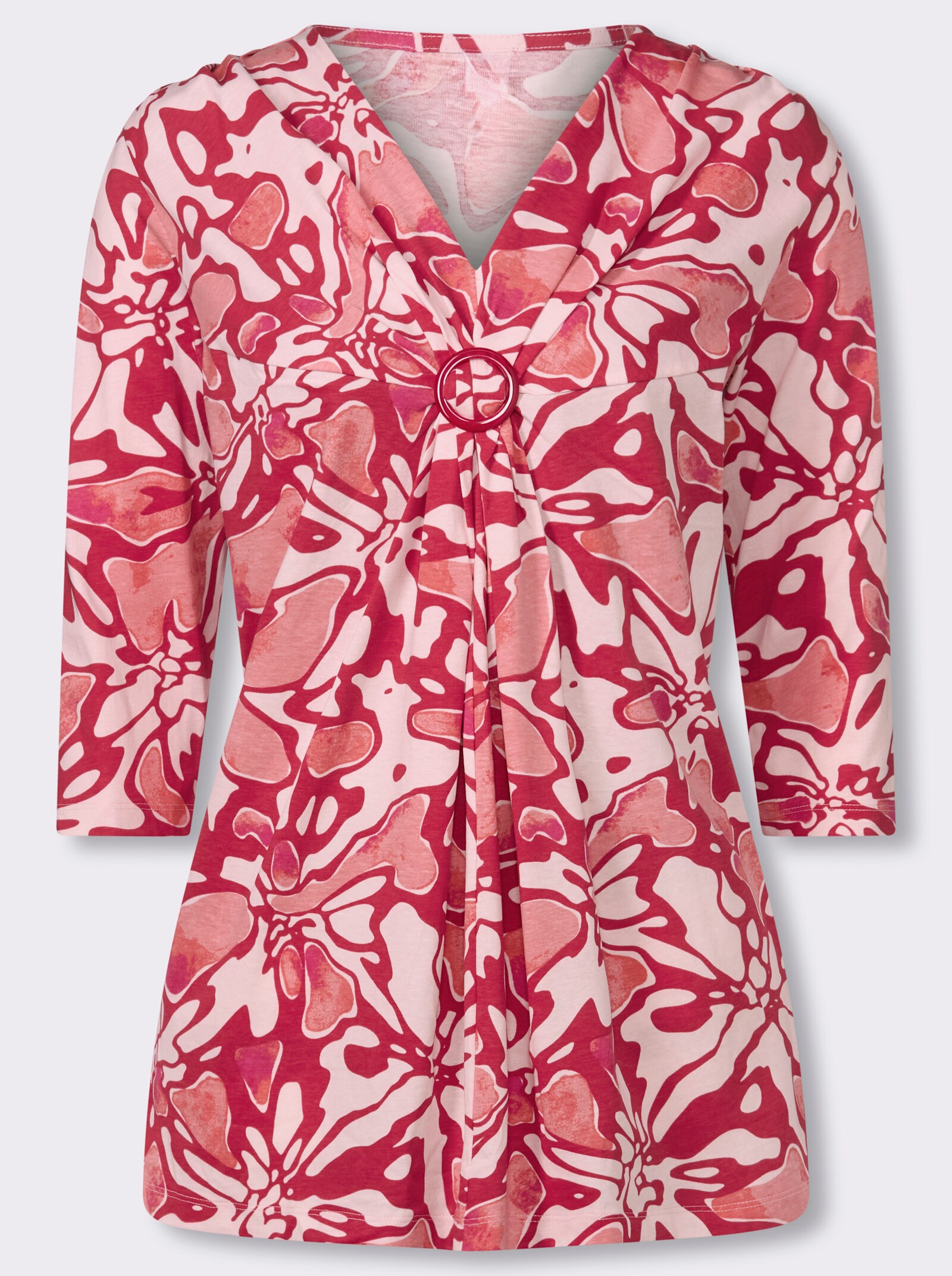 Longshirt mit Zierschnalle - hellrosé-erdbeere-bedruckt