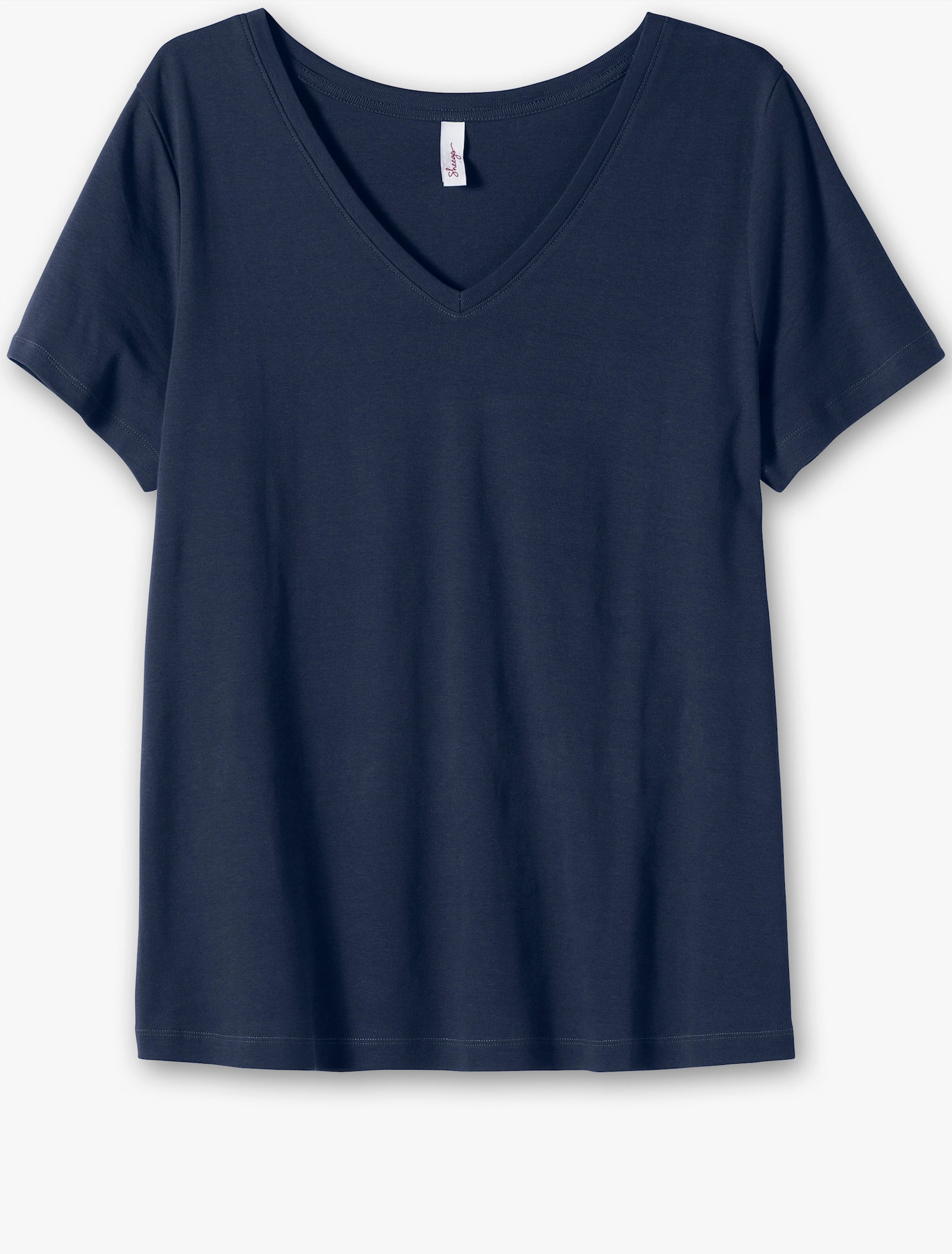 sheego T-shirt met V-hals, ribmateriaal - marine