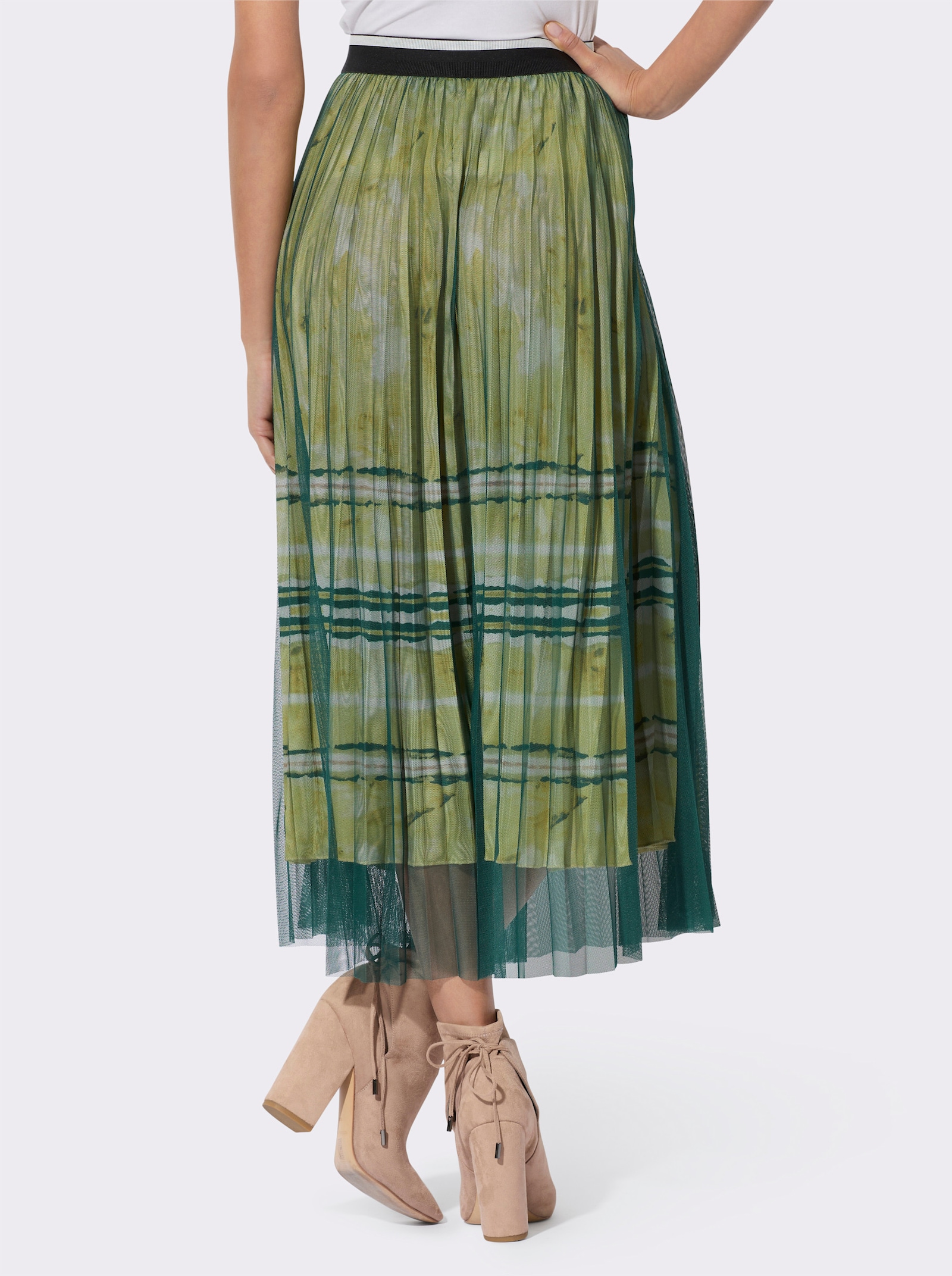 Jupe plissée à ceinture élastique - citron vert-écru imprimé