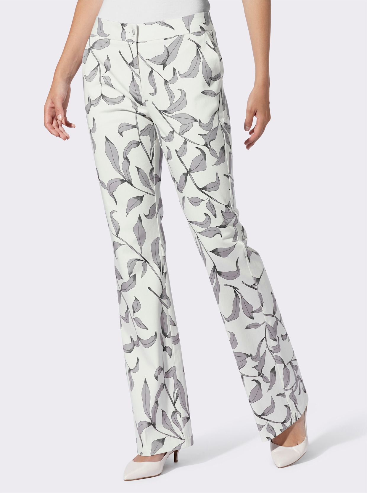 heine Druckhose - ecru-schwarz-bedruckt