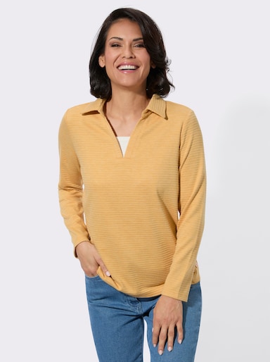 Poloshirt mit seitlicher Knopfleiste - ocker-meliert