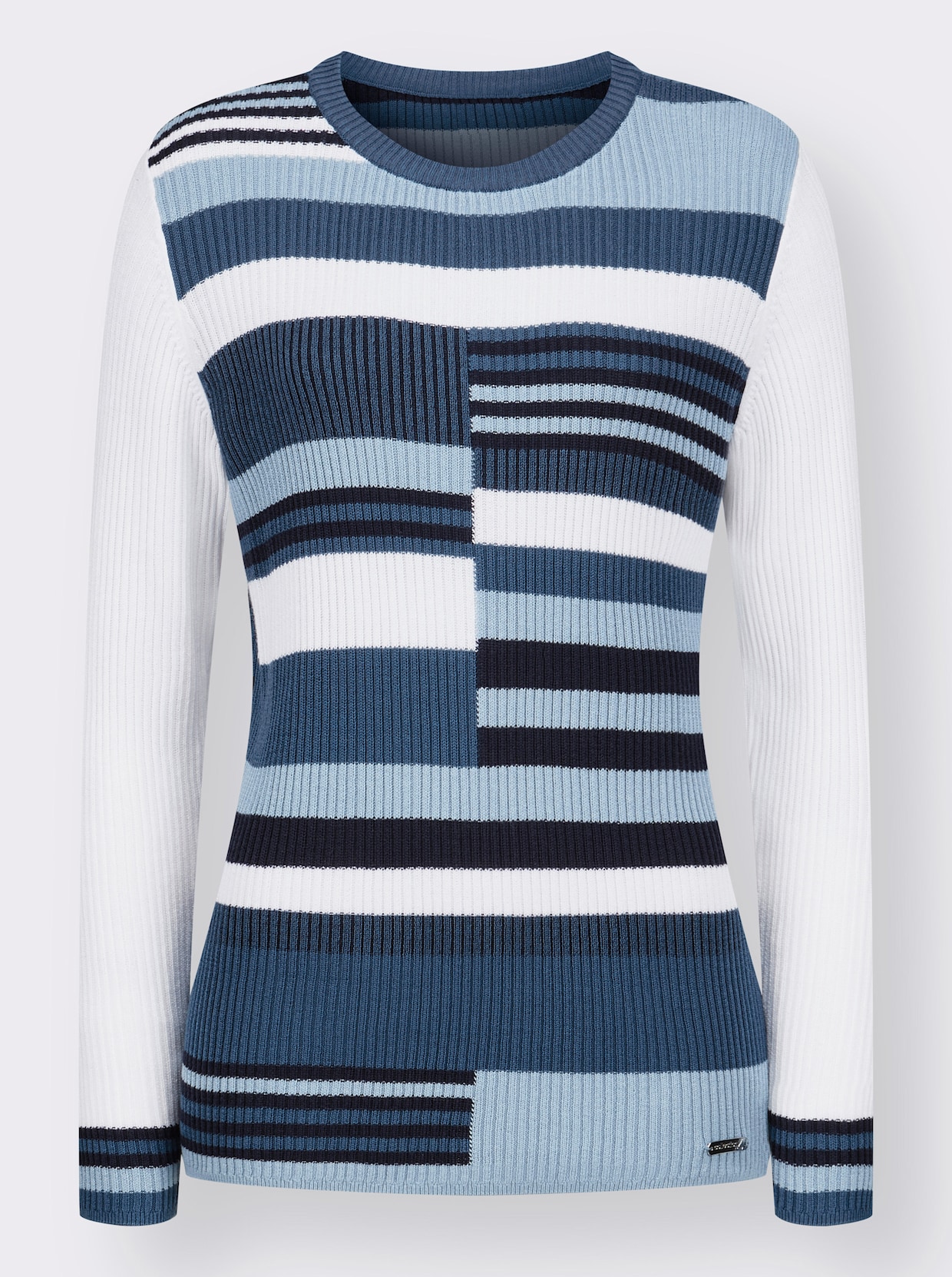 Pullover met lange mouwen - jeansblauw/wit gedessineerd
