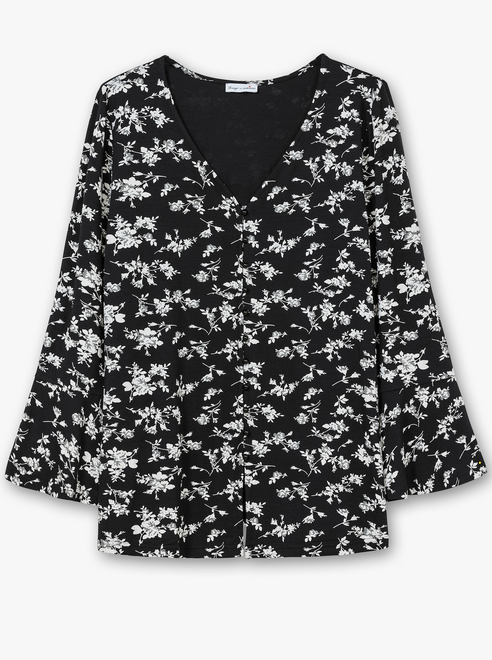 sheego by Joe Browns Langarmshirt mit Biesen und Volantärmeln - schwarz-gemustert