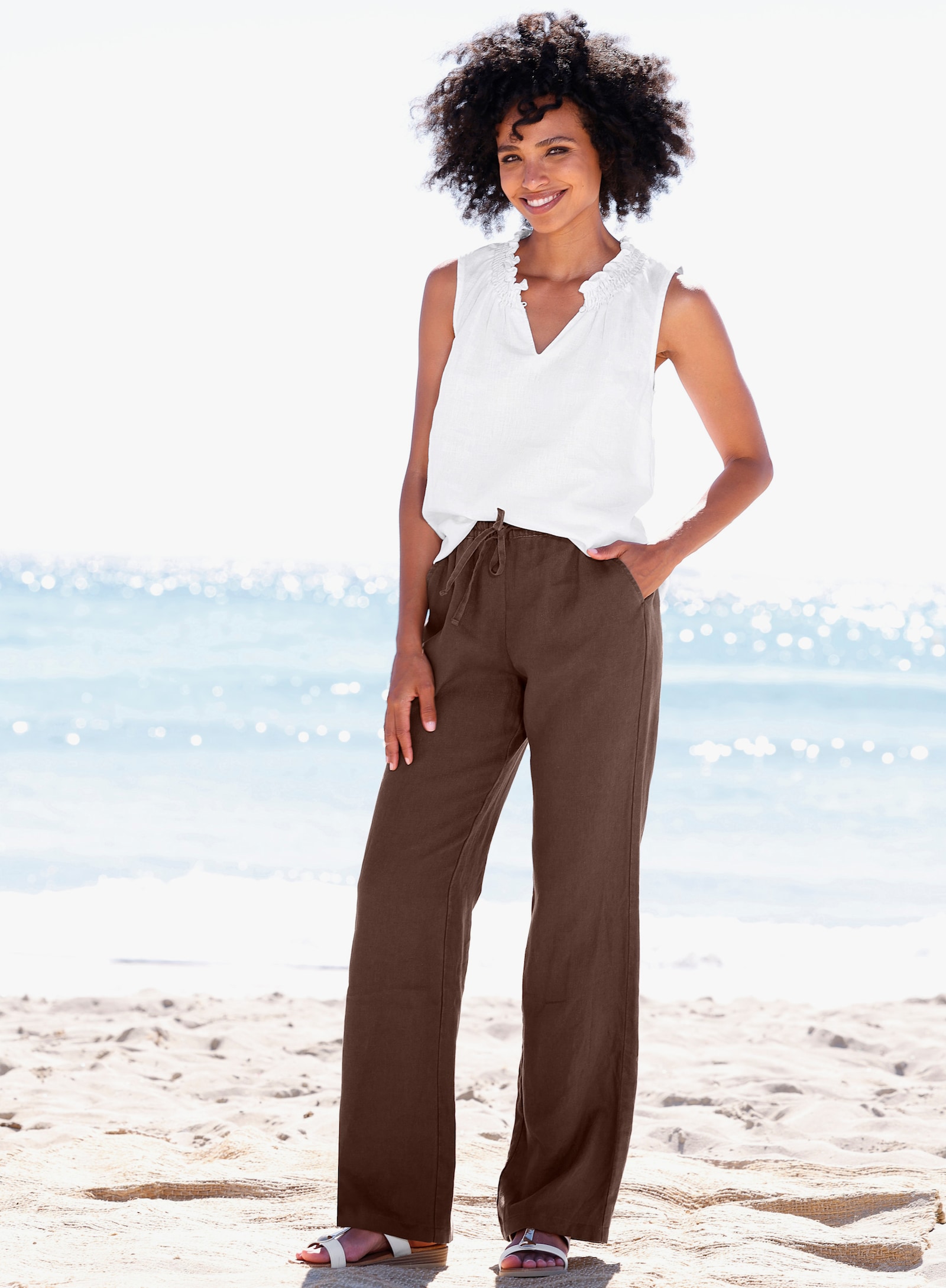 heine Leinenhose mit weitem Bein - schoko