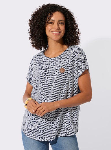 Druckbluse - ecru-marine-bedruckt