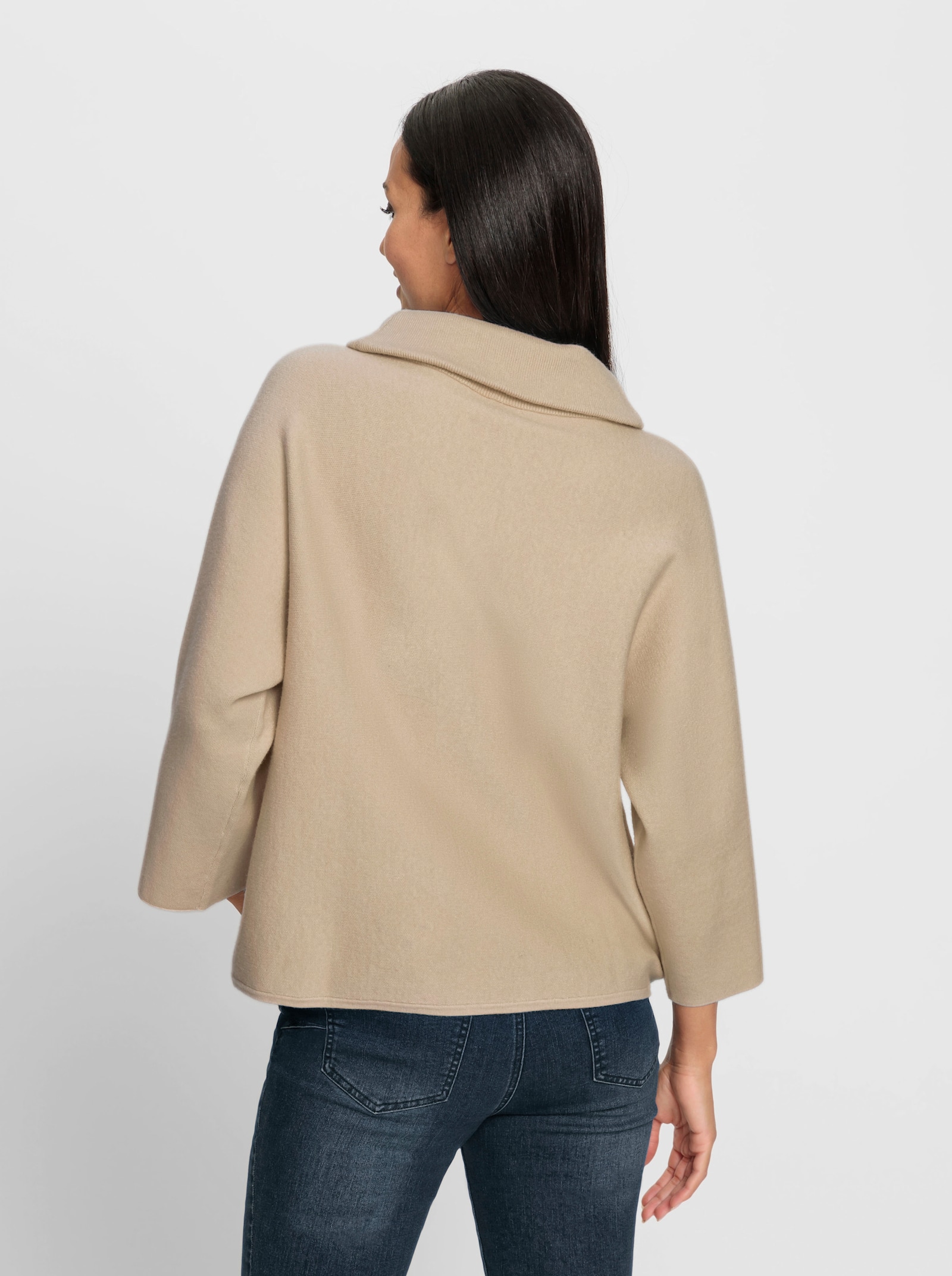 heine 3/4 Arm-Pullover mit halsfernem Rollkragen - beige