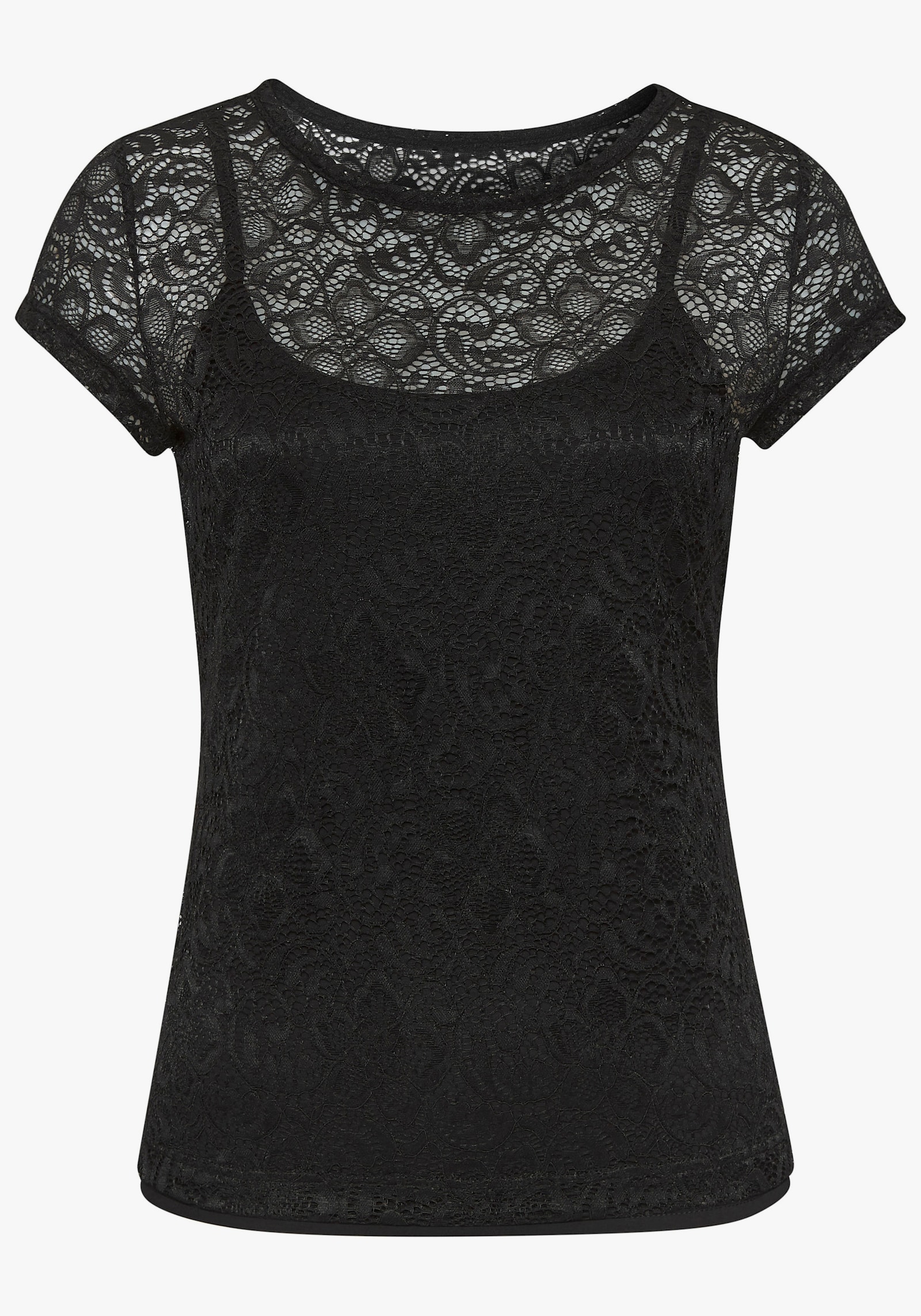 LASCANA Spitzenshirt - schwarz