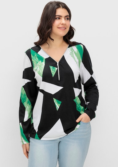  Shirt mit krempelbaren Ärmeln - schwarz-apfel-gemustert