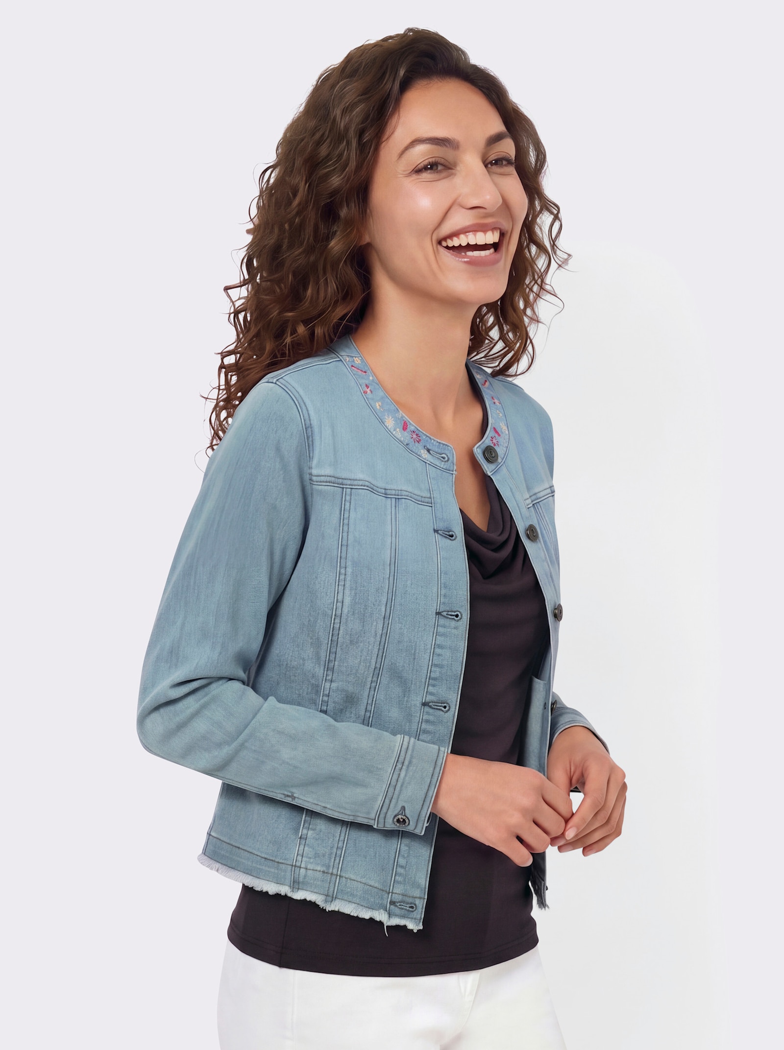 Jeansblazer mit Stickerei - blue-bleached