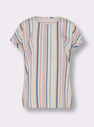 Schlupfbluse - ecru-jeansblau-gestreift