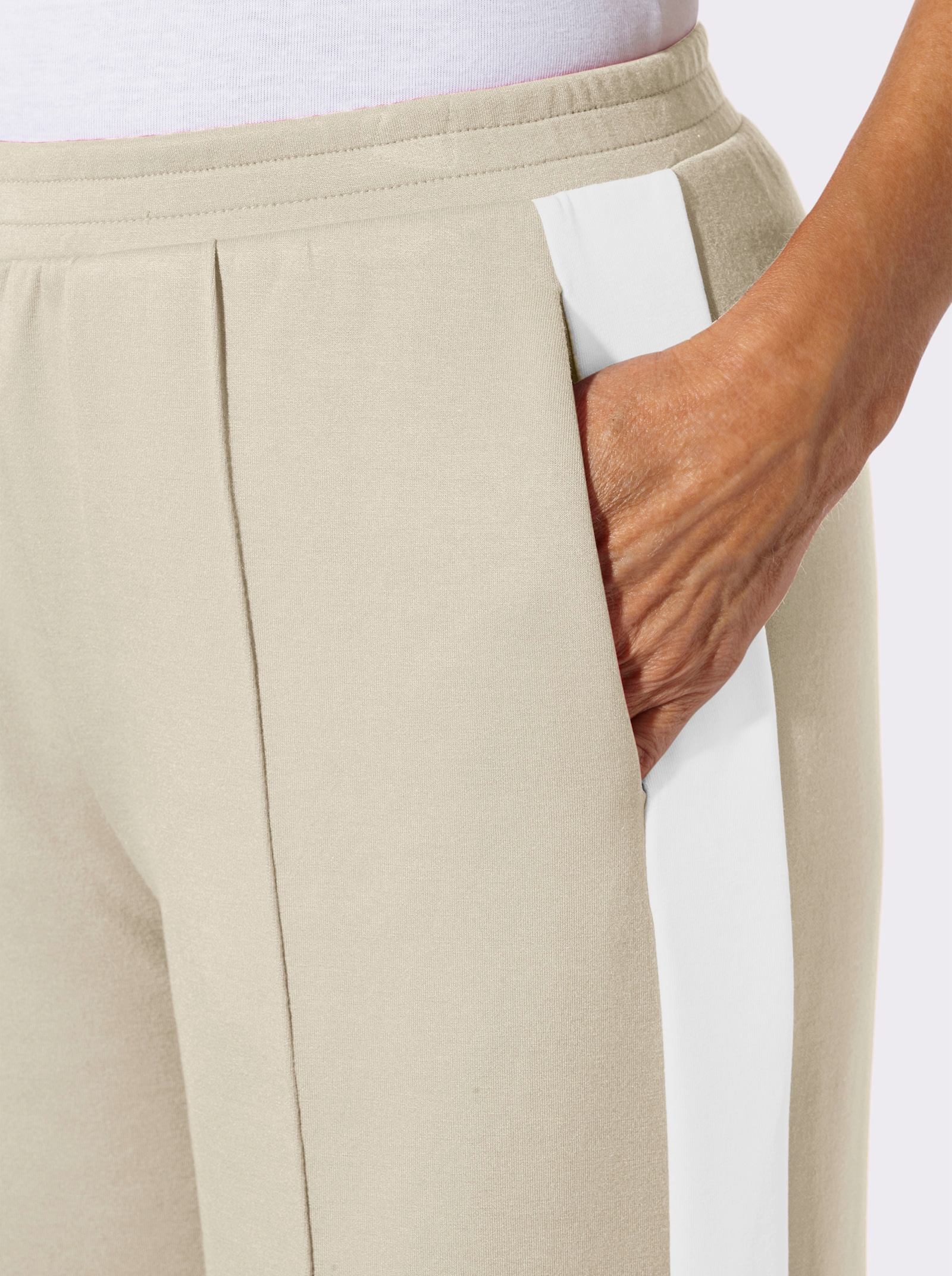 Jerseyhose mit Galonstreifen - sand-weiss