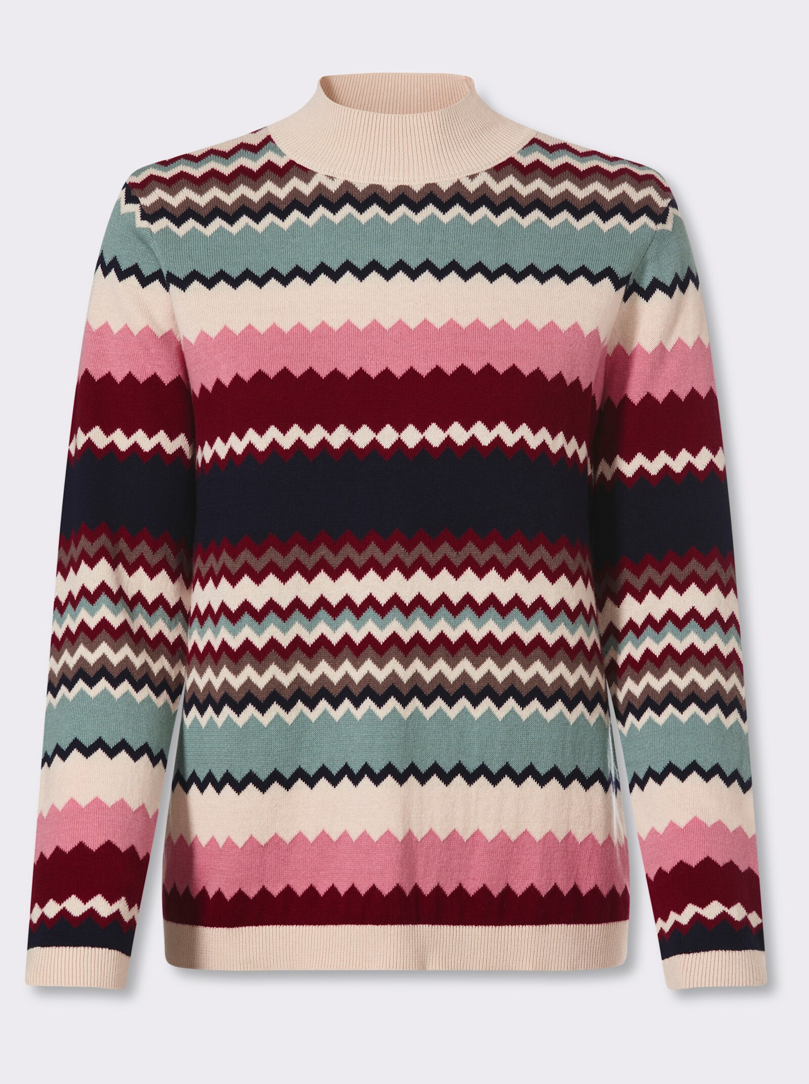 Stehkragenpullover in Jacquard-Strick - jade-kalkmint-geringelt