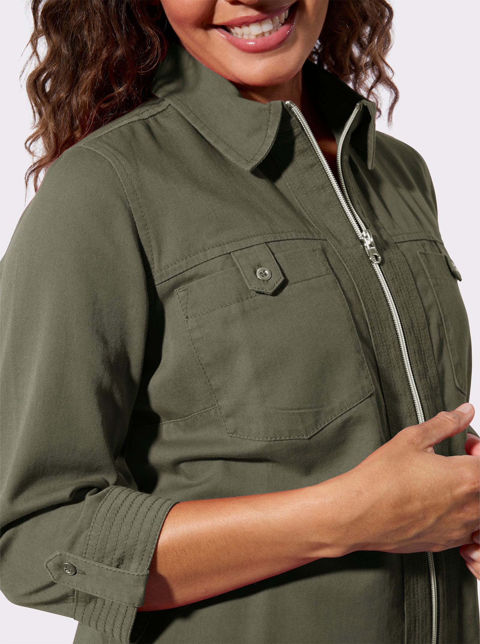 Jeansbluse mit Reißverschluss - khaki