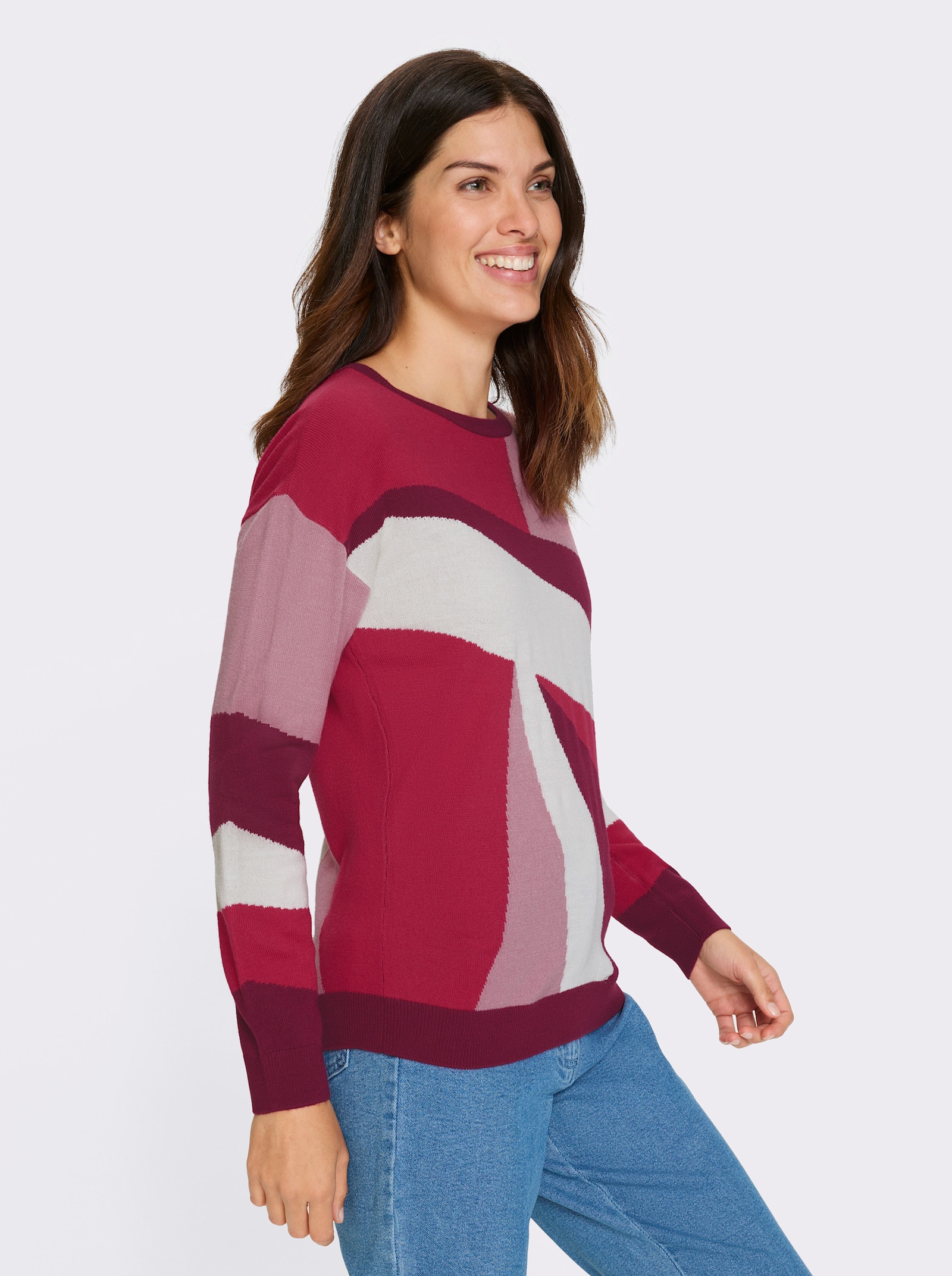 Pullover met lange mouwen en jacquardpatroon - oudroze/malve gedessineerd