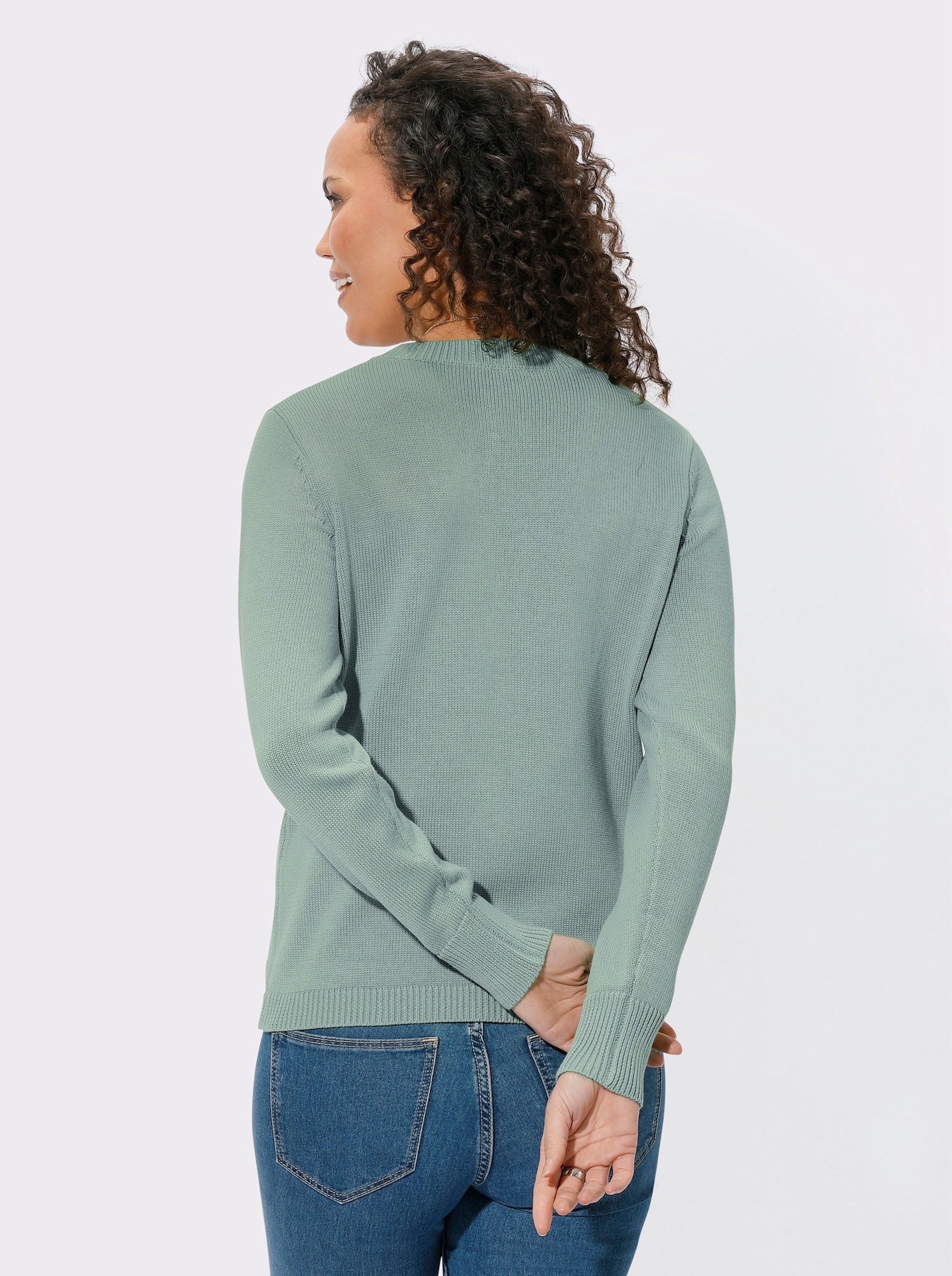 Pullover met ronde hals en opgestikte zakken - kalkmint