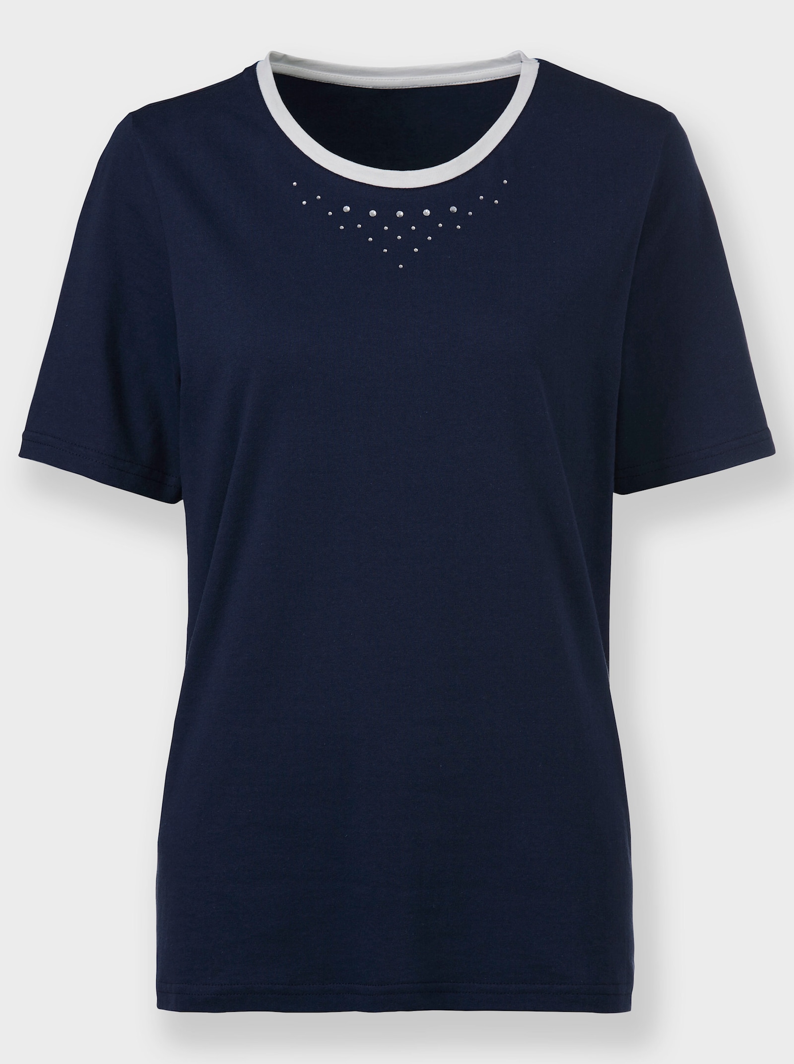 Kurzarmshirt mit Glitzersteinchen-Verzierung - marine