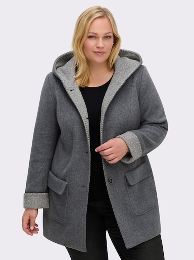 Kapuzenjacke in Woll-Optik - dunkelgrau-meliert