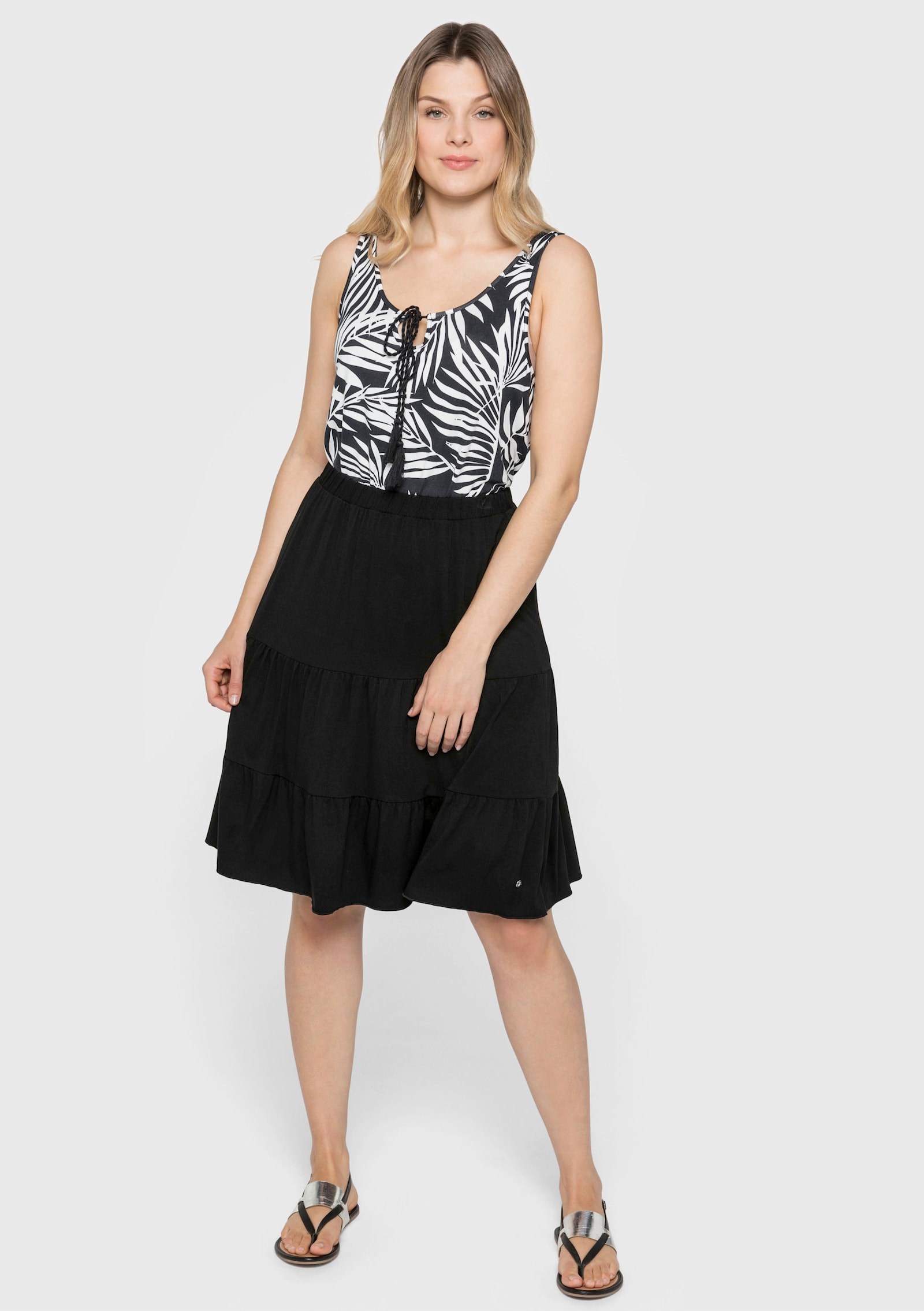 sheego Volantrock mit Gummibund - schwarz