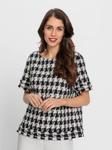 heine Kurzarm-Bluse mit Pepita-Muster - schwarz-ecru Pepita