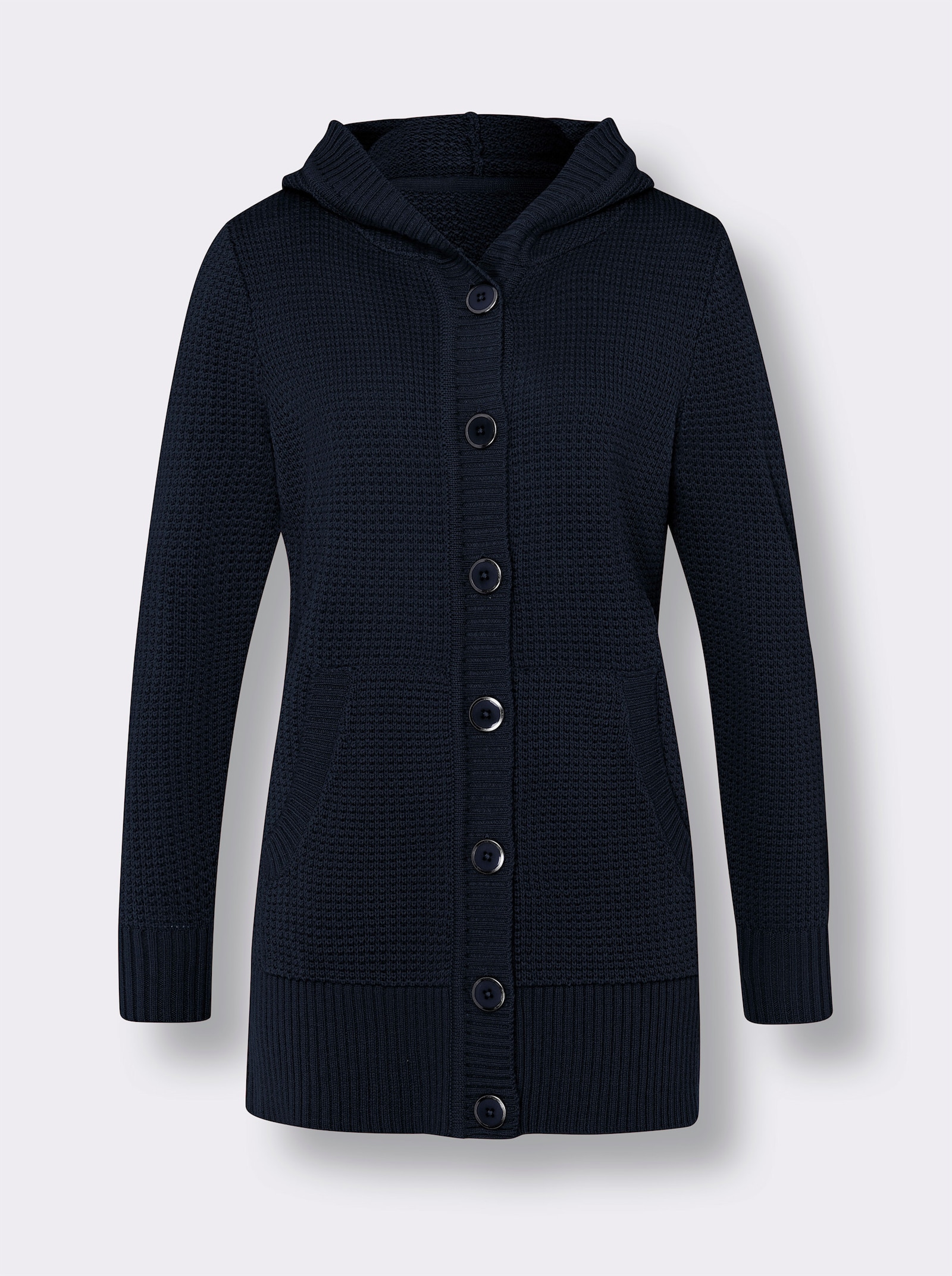 Kapuzenstrickjacke mit Känguru-Taschen - marine