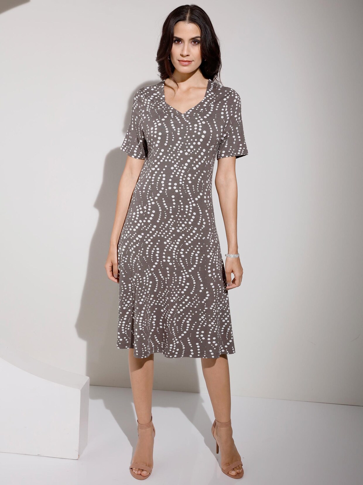 Jersey jurk - taupe geprint