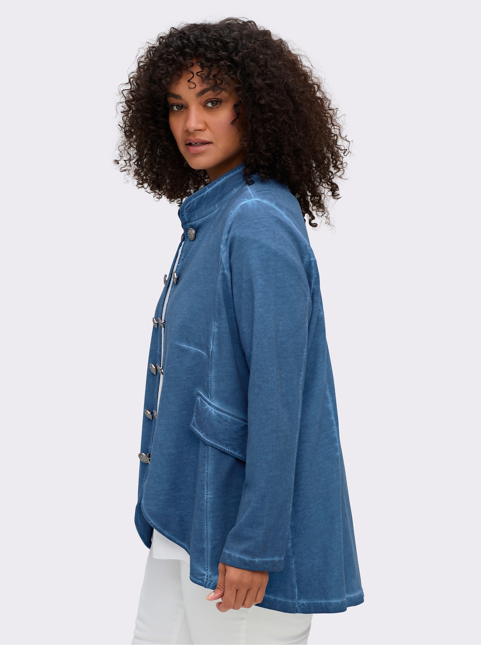 Sweatjacke in Oil-dyed-Optik - jeansblau
