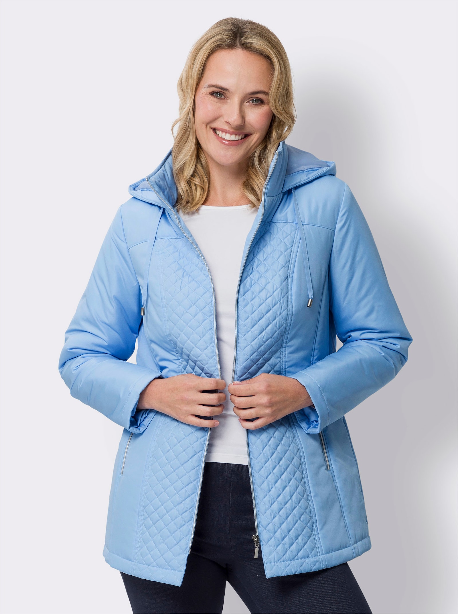 Gewatteerde jas met ruitstiksel - ijsblauw