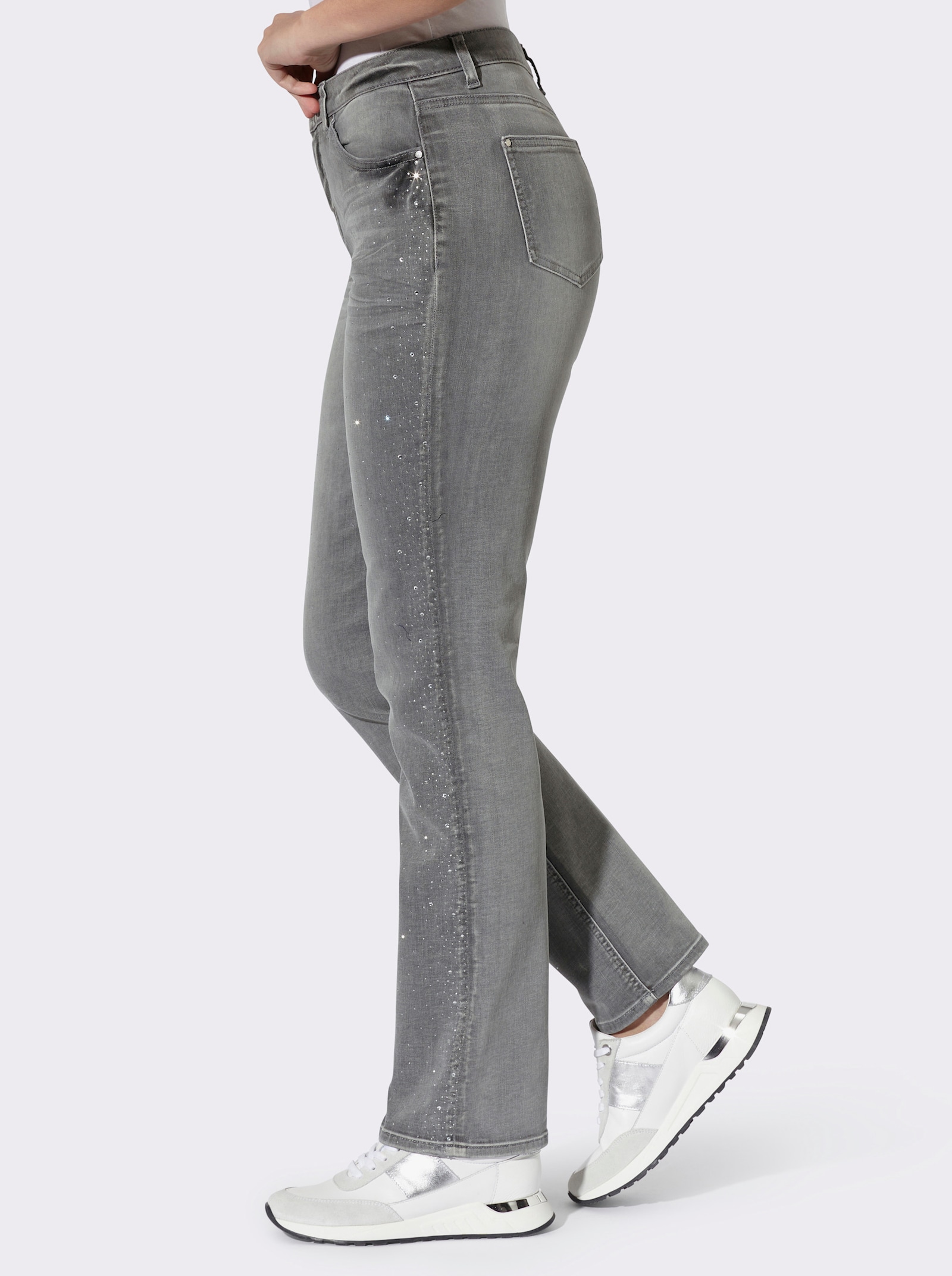 heine 5-Pocket-Jeans mit Glitzersteinchen - light grey-denim