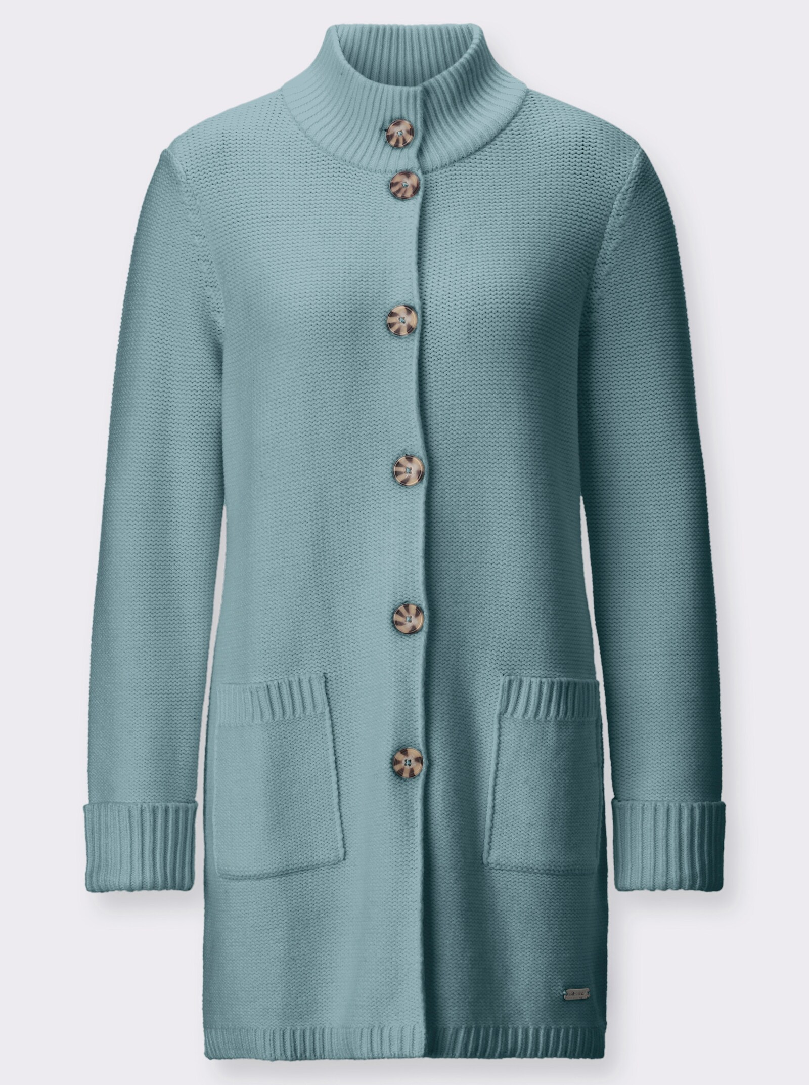 Longstrickjacke im modischen Linksstrick - jade