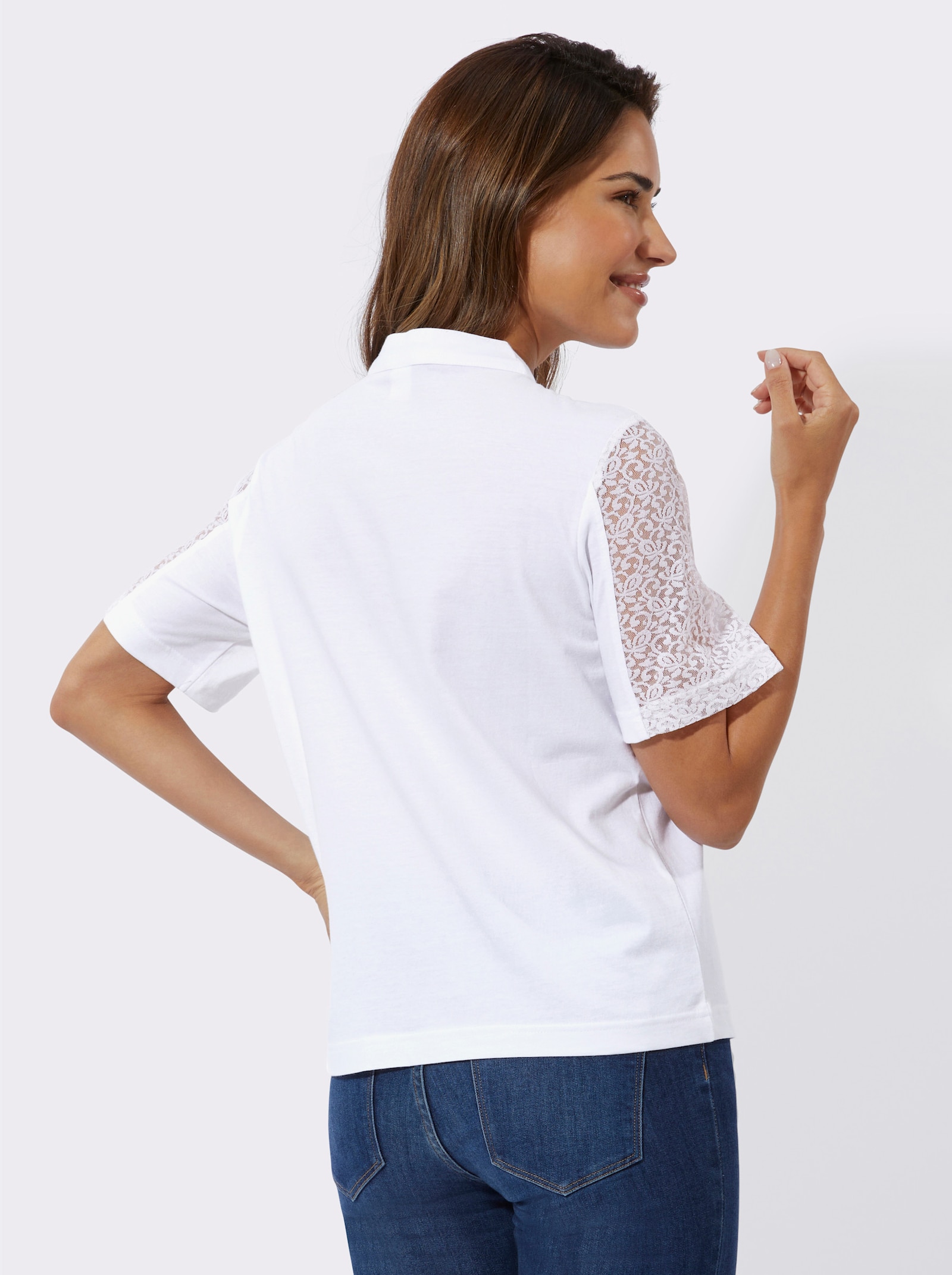 Trachtenshirt mit Häkelspitze - weiß