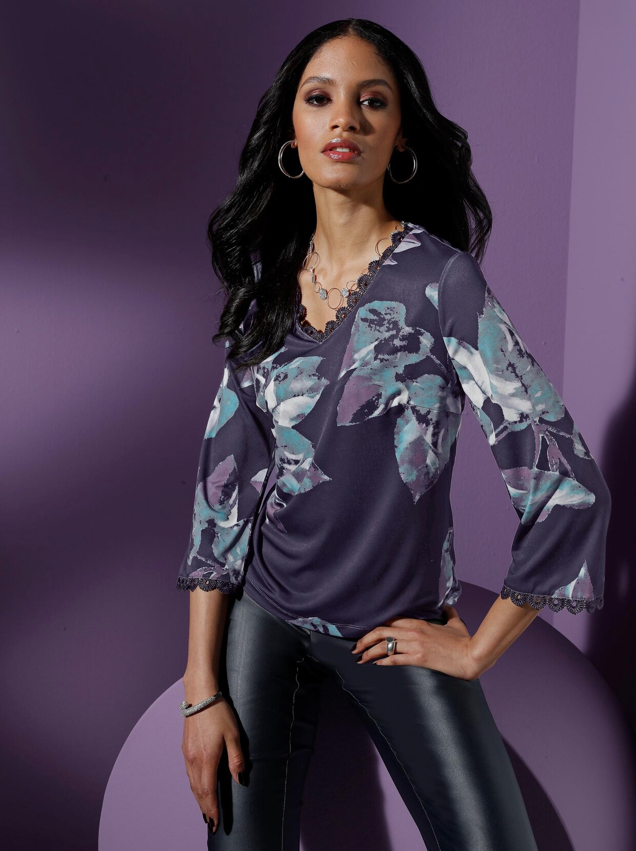 Langarmshirt - marine-bedruckt