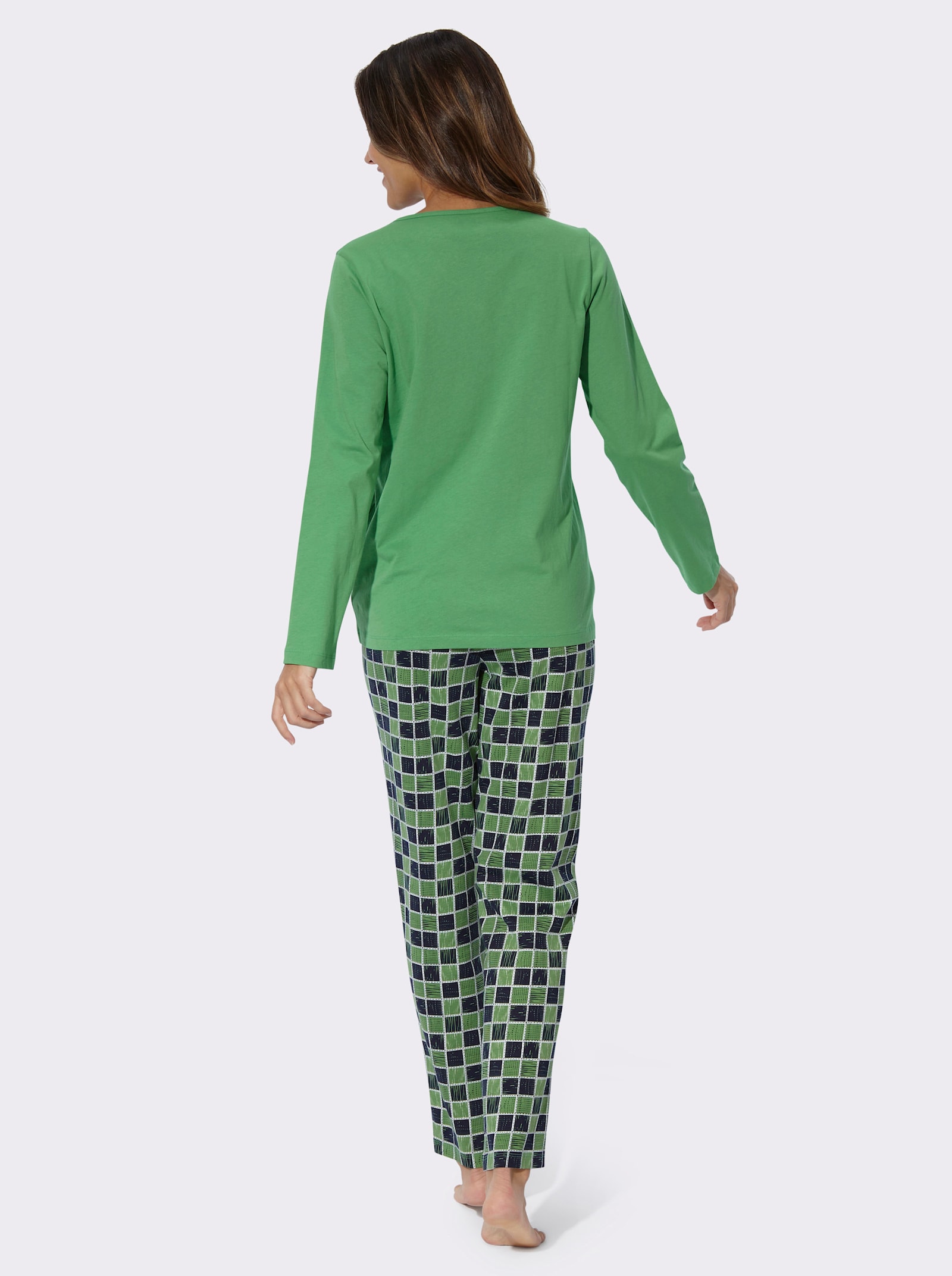 Schlafanzug mit gemusterter Brusttasche - apfel-marine-bedruckt