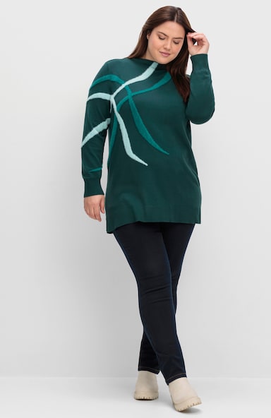 sheego Feinstrickpullover - tiefgrün-gemustert