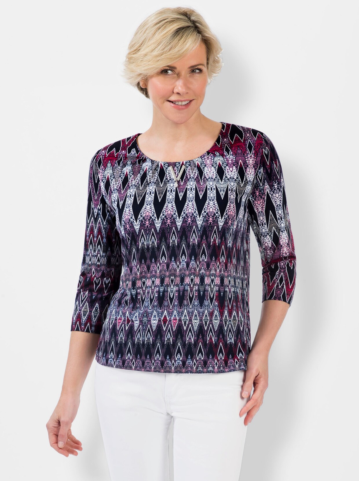Shirt met ronde hals - violet geprint
