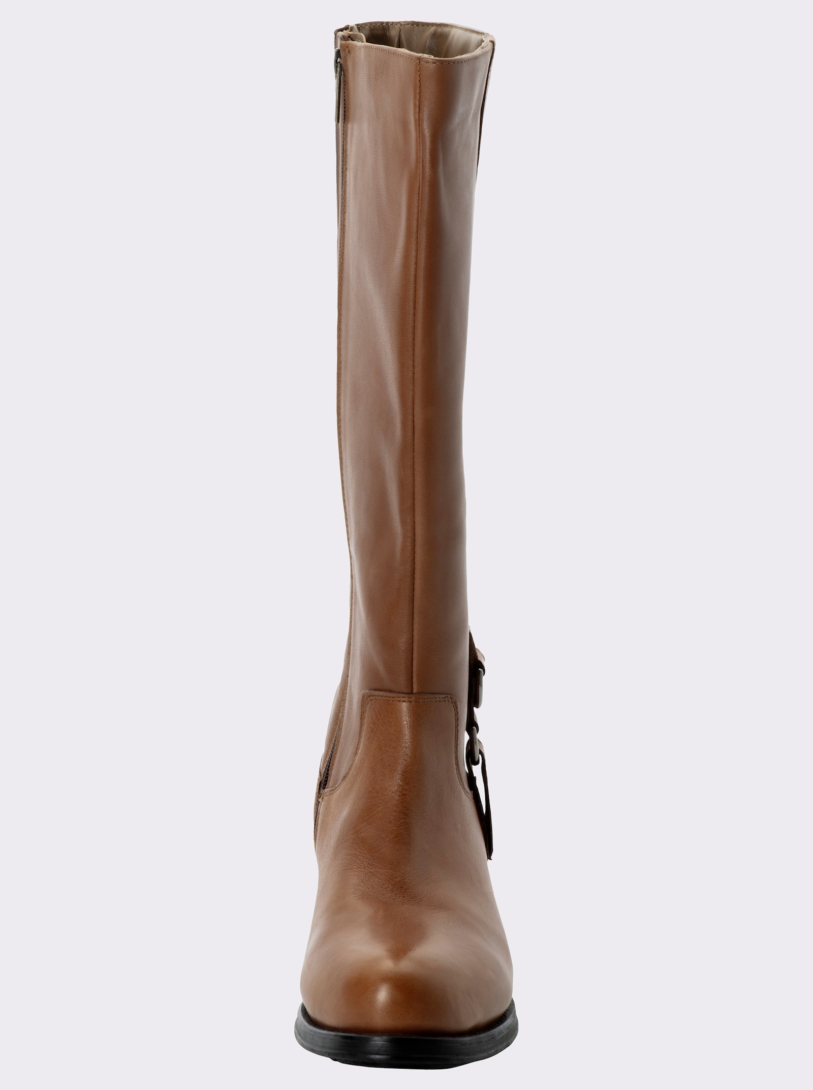 sheego Weitschaftstiefel mit Stretcheinsatz - cognac