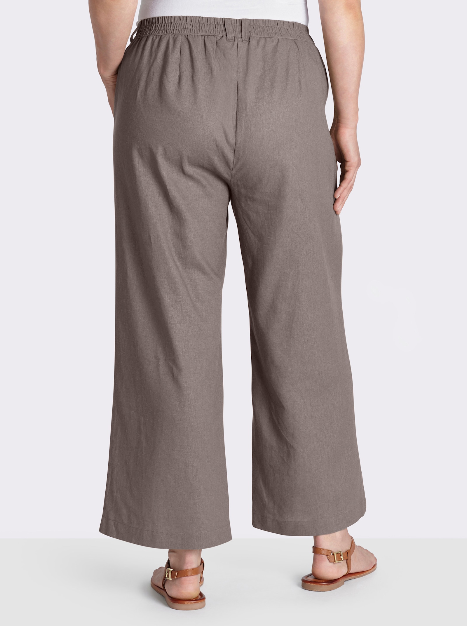 sheego Leinenhose mit Pailletten an den Taschen - dunkeltaupe