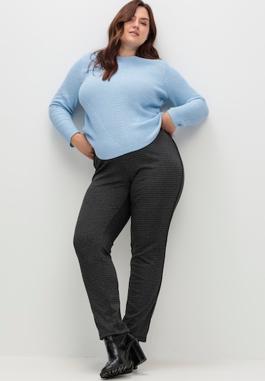 Wirkhose mit seitlicher Kontrastpaspel - schwarz-gemustert