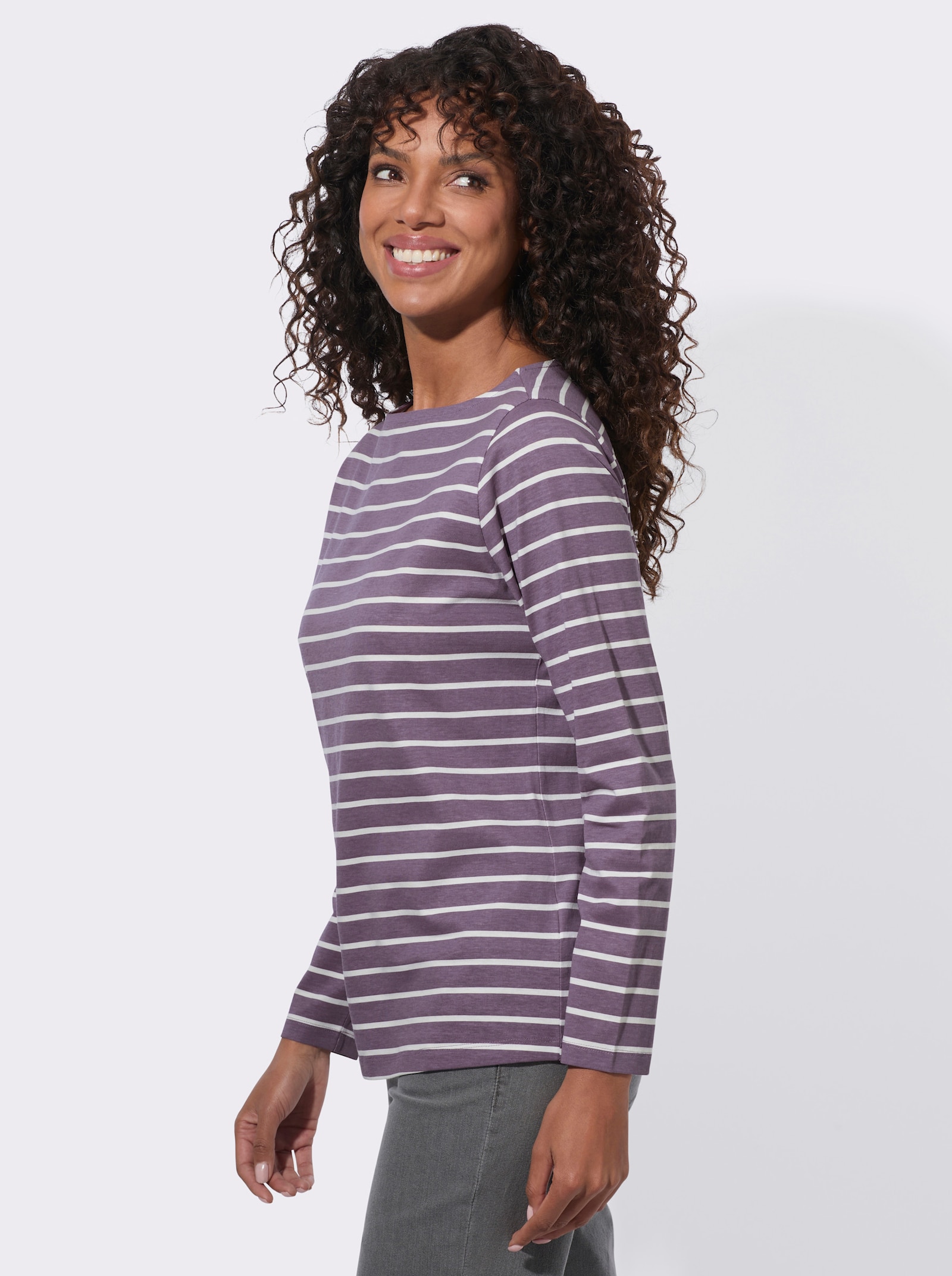 Ringelshirt mit U-Boot-Ausschnitt - feige-ecru-geringelt