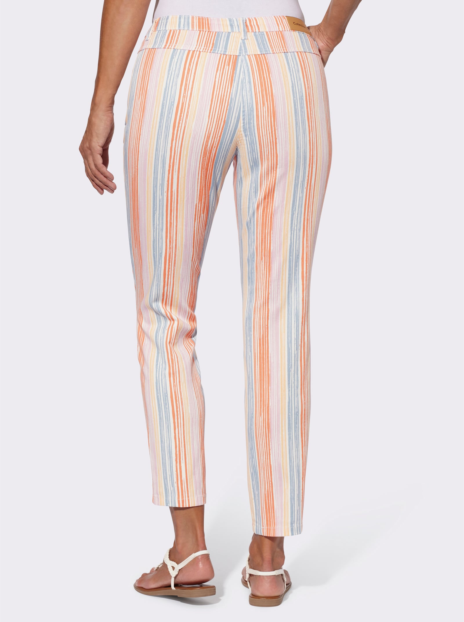 Baumwollhose mit Streifenmuster - ecru-papaya-gestreift