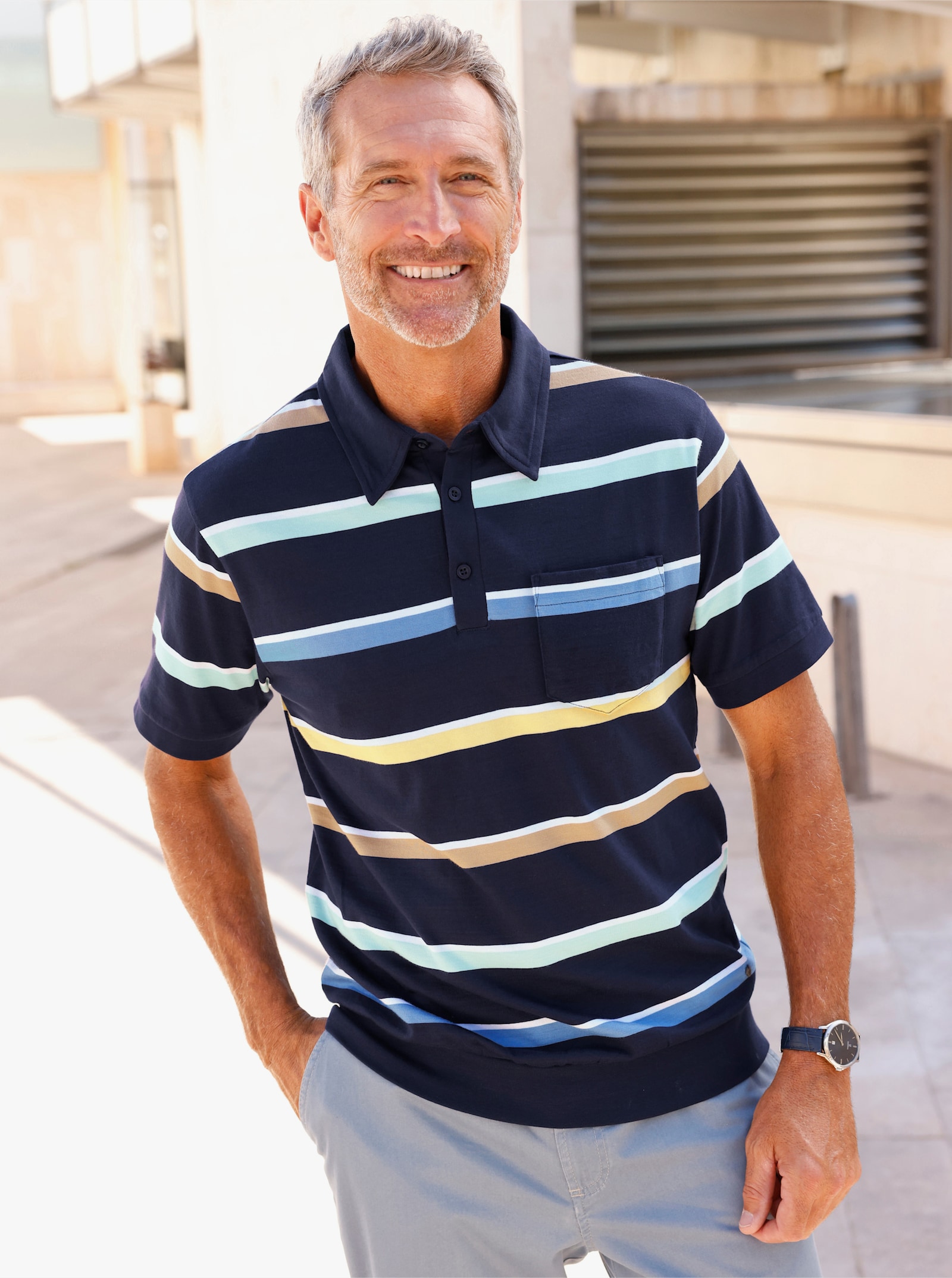 Marco Donati Kurzarmshirt mit garngefärbten Streifen - marine-gestreift