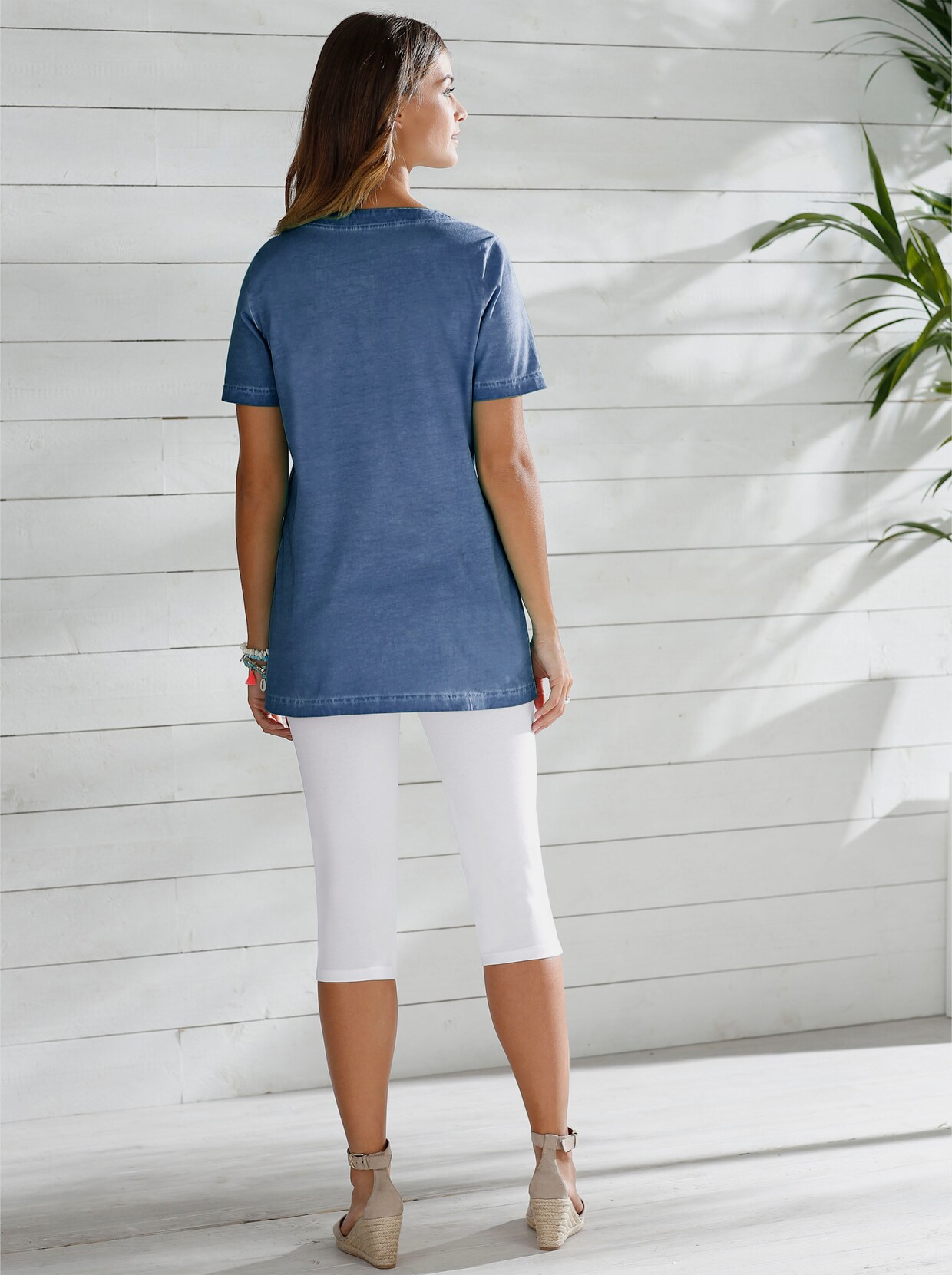 T-shirt long - bleu fumée
