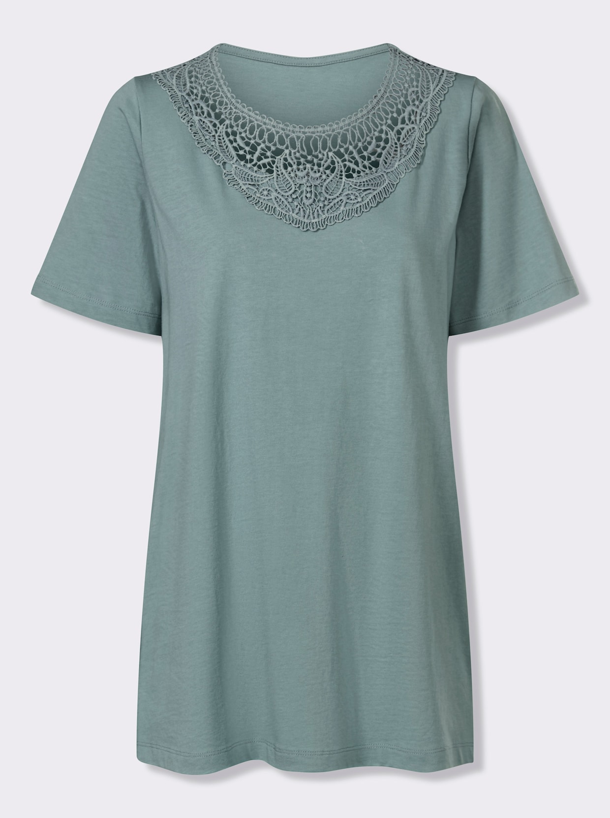 Longshirt mit Spitzeneinsatz - jade
