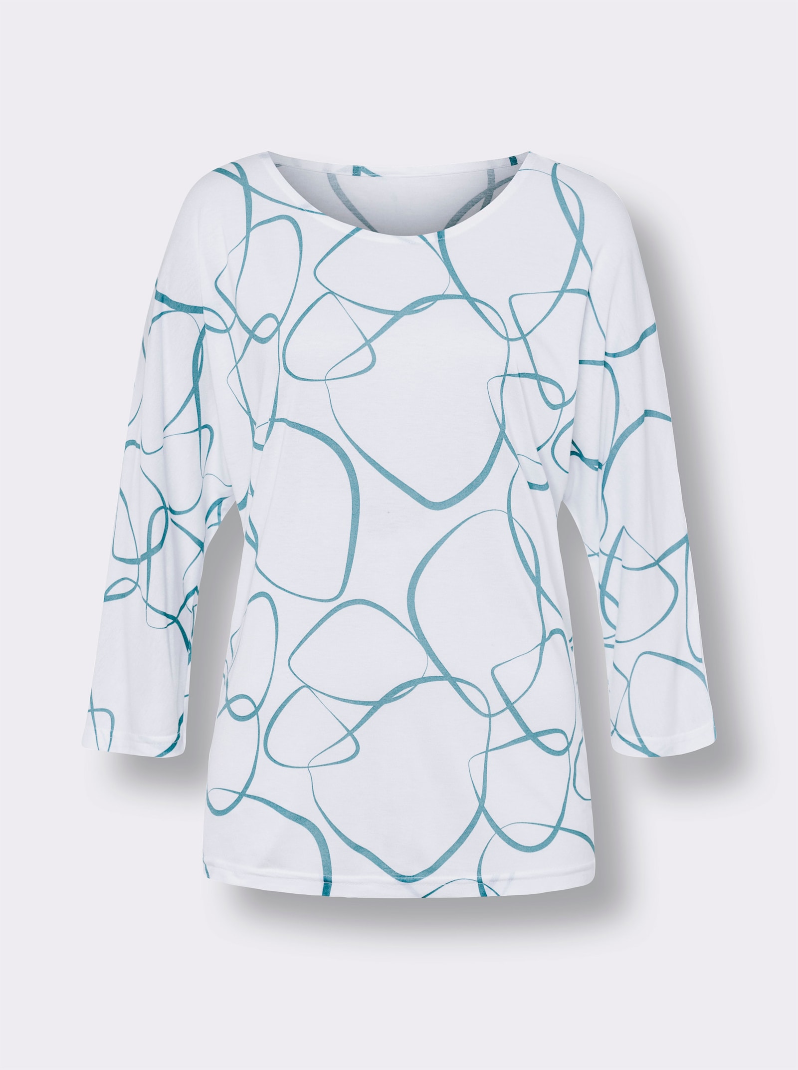 Freizeitshirt mit Muster - weiss-ozean-bedruckt