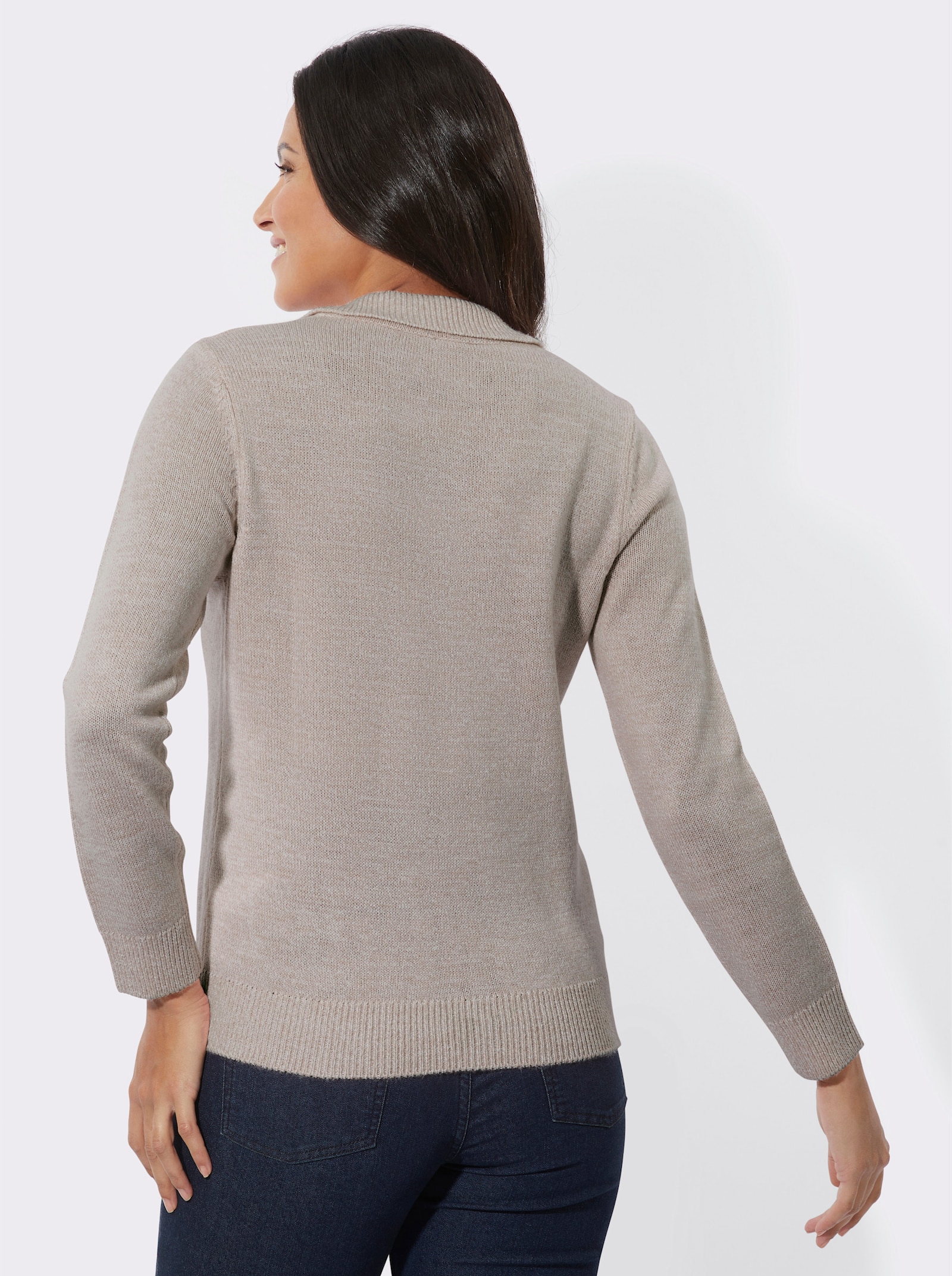 Polopullover mit Knopfleiste - taupe-ecru-meliert