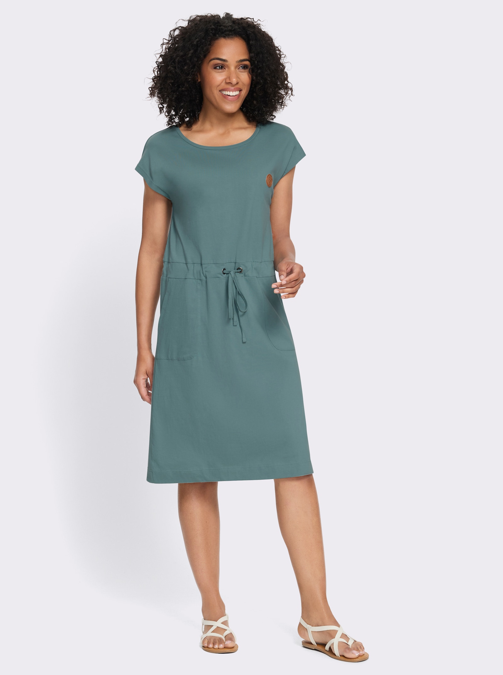 Jerseyjurk met bindceintuur - jade