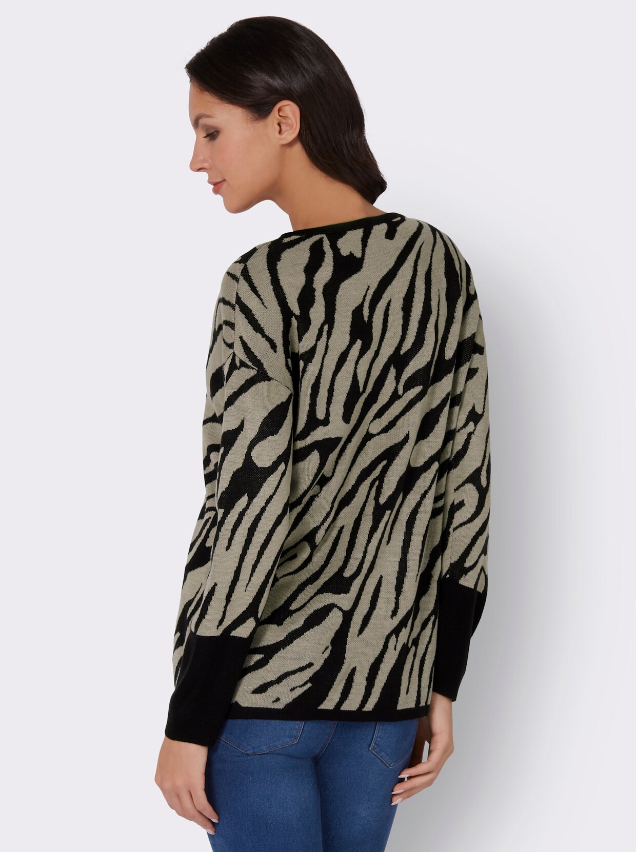 Oversize-Pullover - schwarz-beige-gemustert